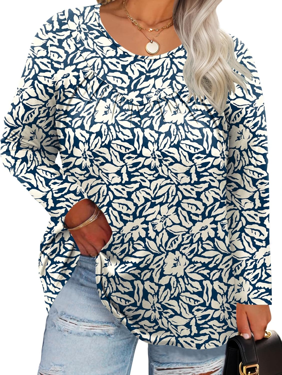 TFSDOD Womens Plus Size Tops Long Sleeve Blouses Crew Neck Shirts Casual Loose Tunic Tops 1X-5X