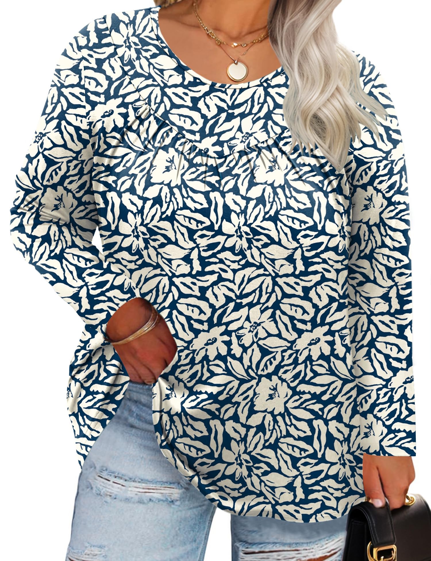 TFSDOD Womens Plus Size Tops Long Sleeve Blouses Crew Neck Shirts Casual Loose Tunic Tops 1X-5X