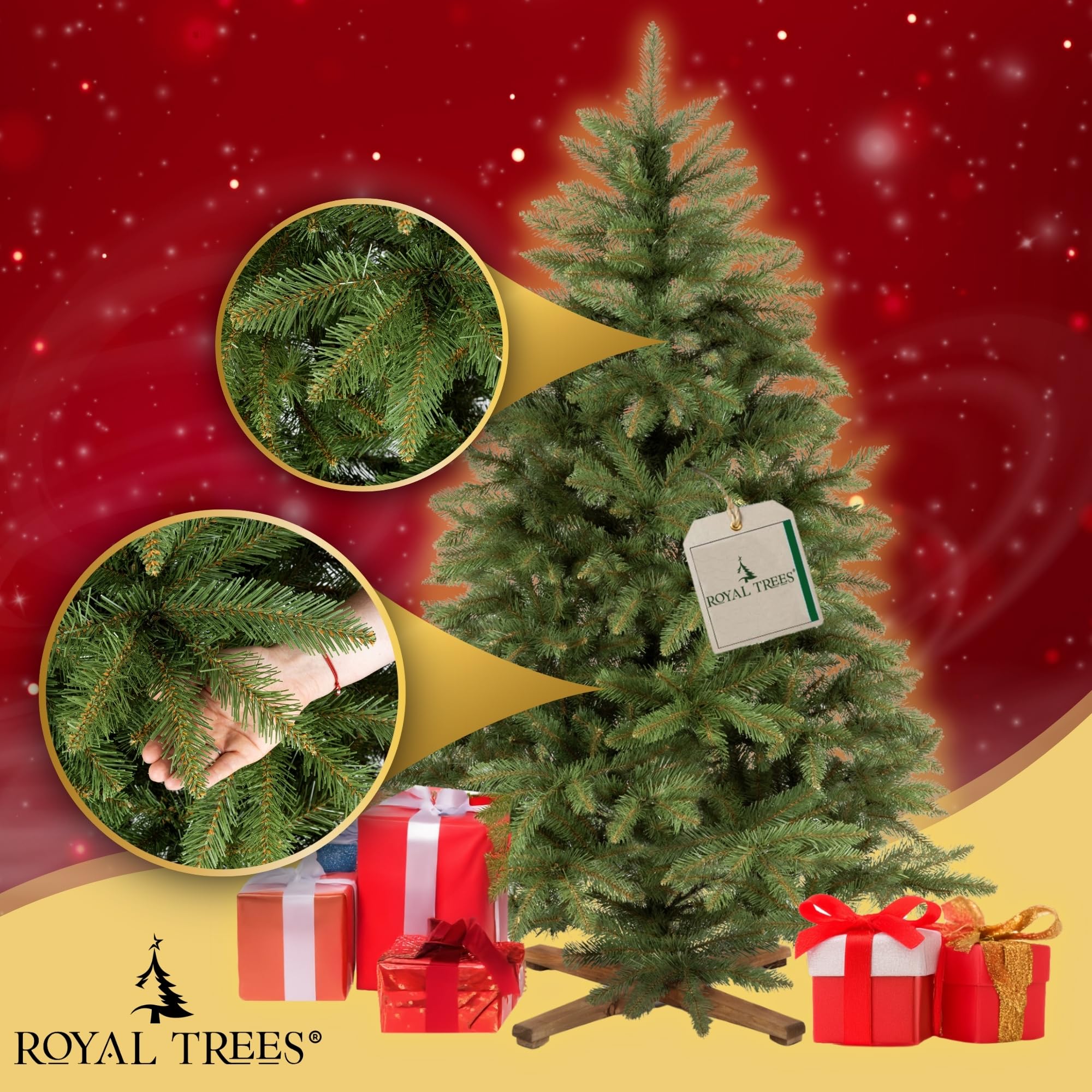 Árbol de Navidad artificial ROYAL TREES de 180 cm – Abeto escandinavo artificial, árbol de Navidad denso con 624 puntas, árbol de abeto realista grande incl. soporte de madera estable y bolsa de
