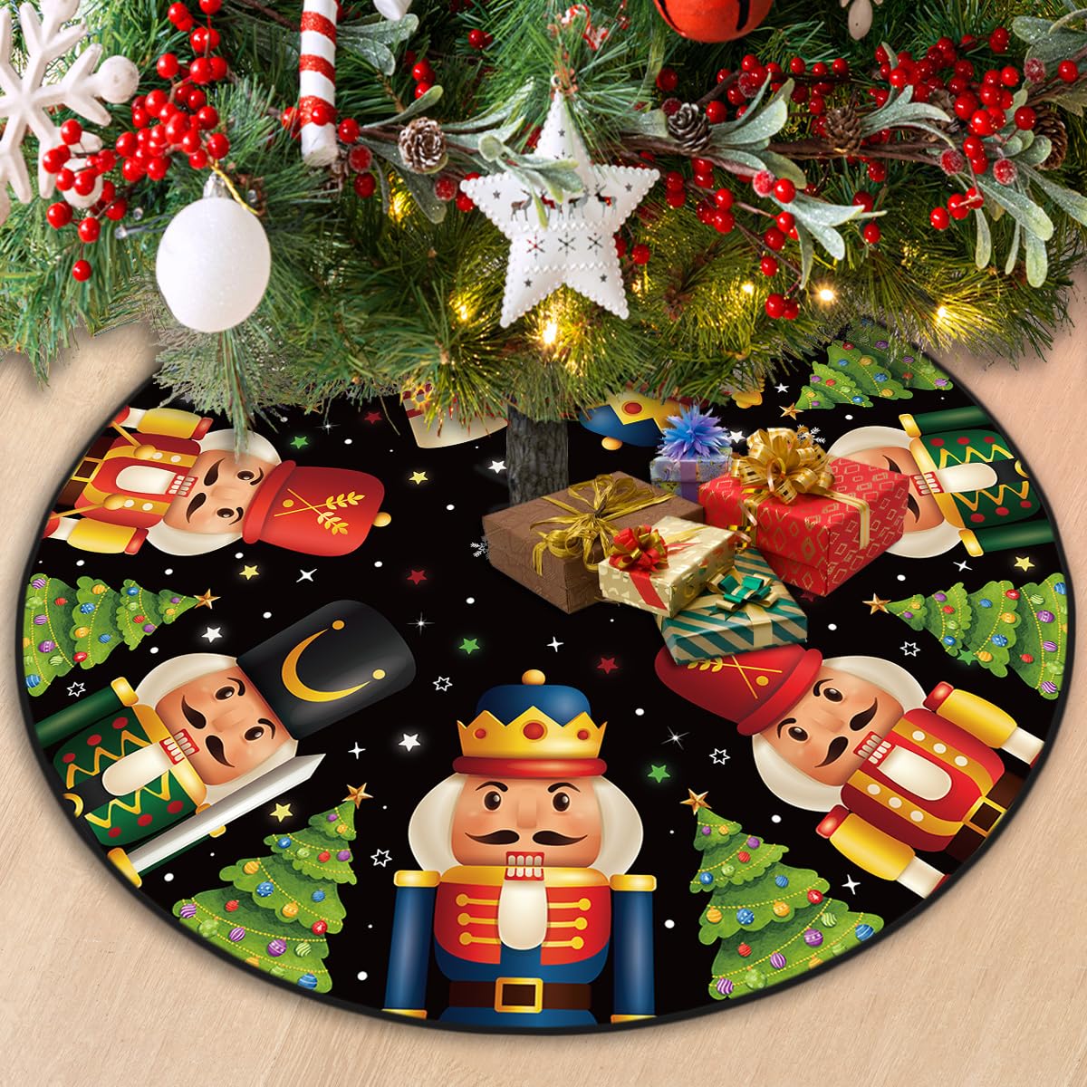 Nutcracker Christmas Tree Skirt 48 Inch Christmas Nutcracker Tree Collar New Year Winter Xmas Tree Decor Nutcracker Christmas Decorations for Home Party
