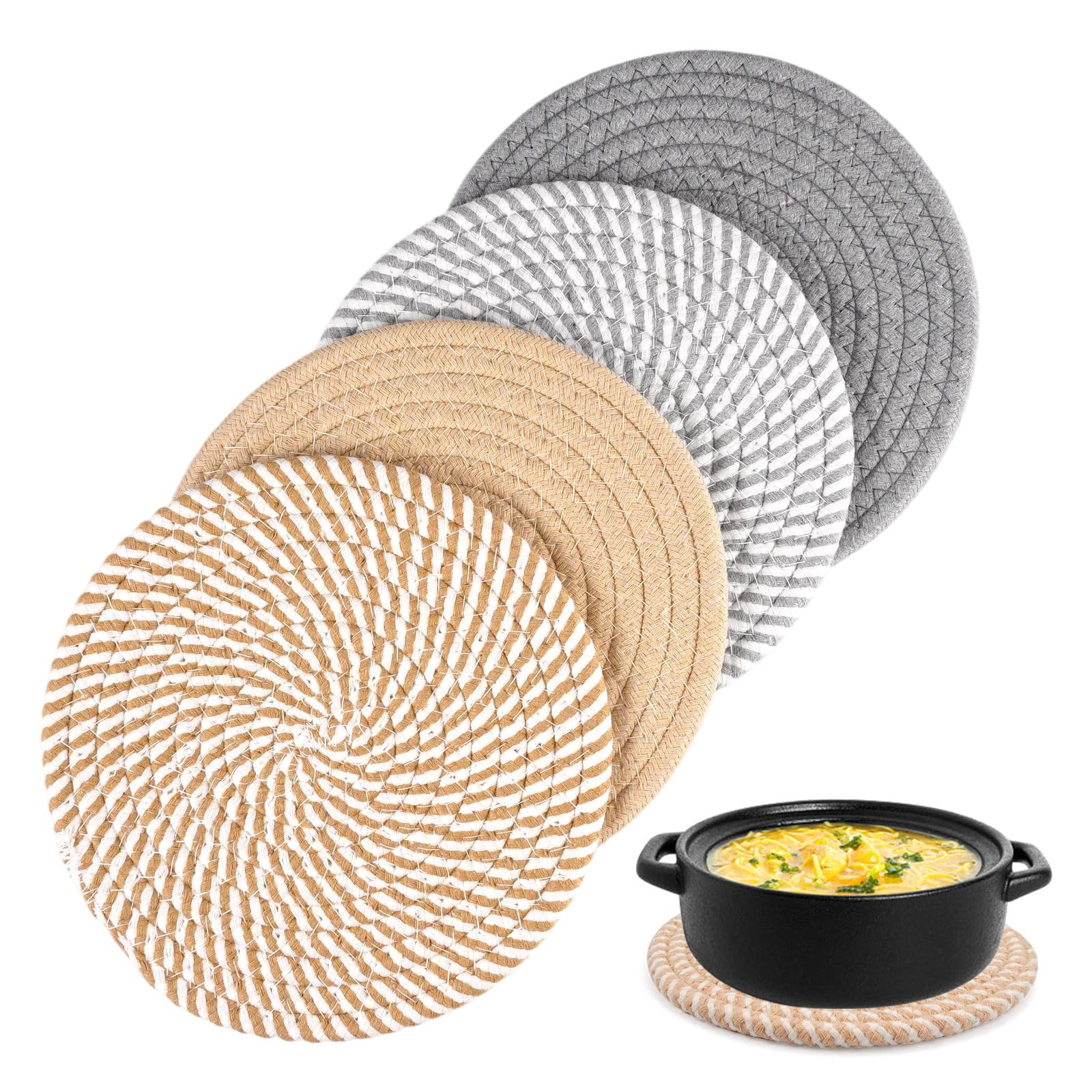 set 4 dessous de plat coton tressé ronds