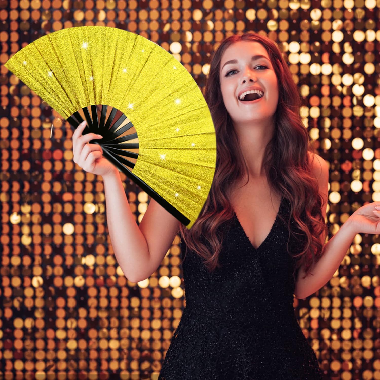 Amazon.com: prario Glitter Large Rave Folding Clack Hand Fan 