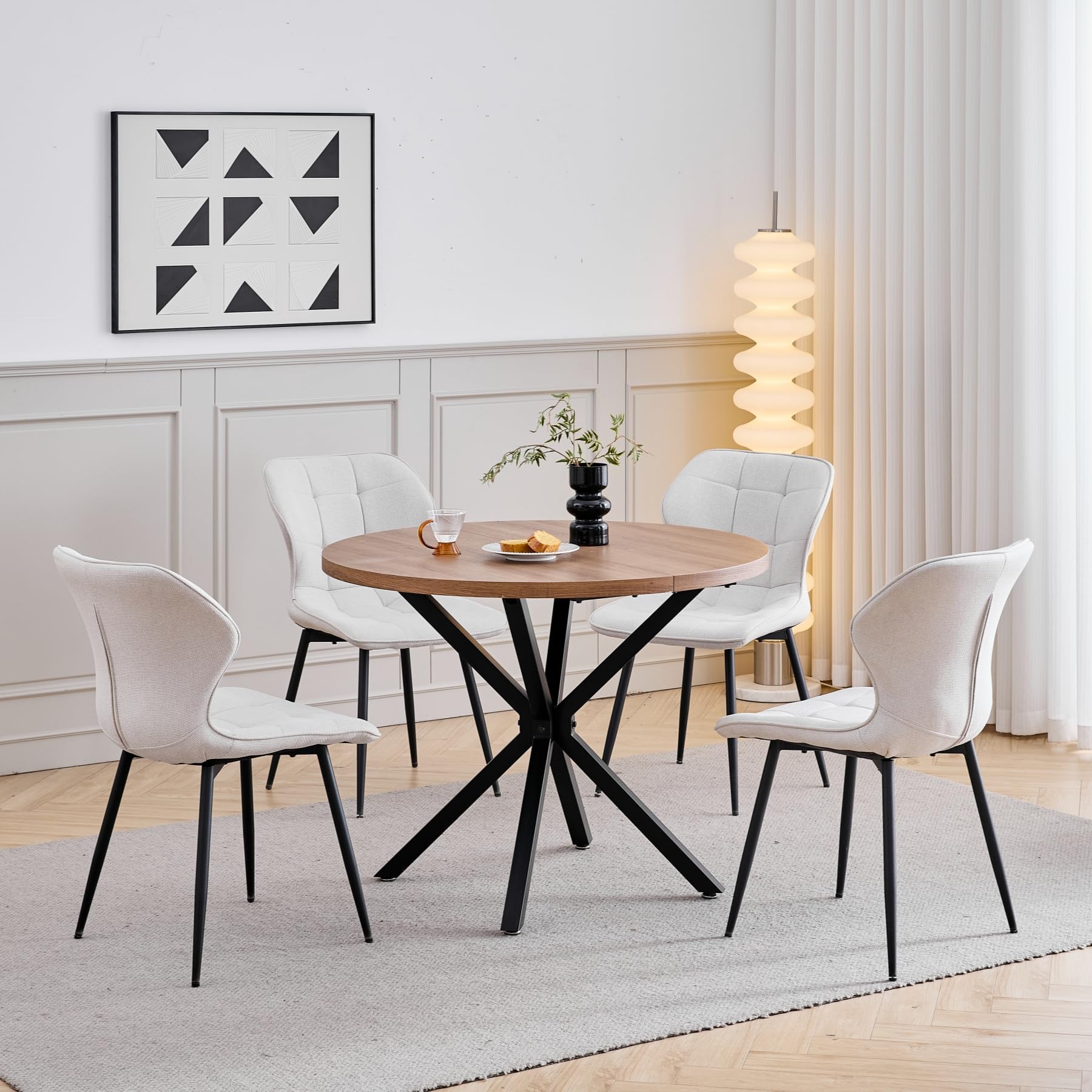 GrandCA HOME Mesa de Comedor Redonda con Tapa Moderna con Rfecto MDF, Mesa de Comedor de Cocina con Cuatro Patas de Metal, para Comedor, Sala de Estar, Marrón Oscuro