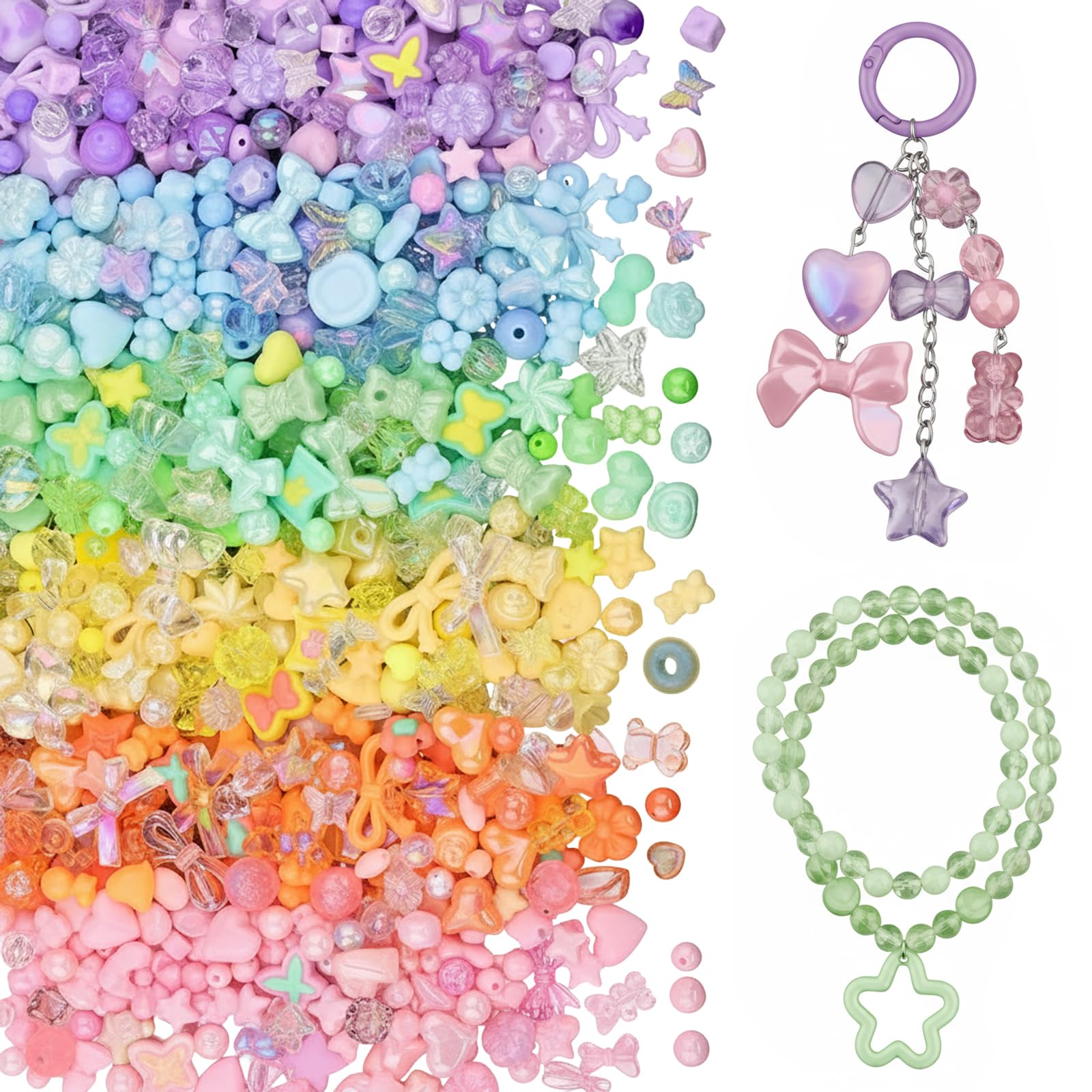 Beads - 180-240Pcs Cute Acrylic Beads for Bracelet Making, Assorted Bracelet Charms Bow Heart Star Butterfly, DIY Charm Bracelet Kit Type A