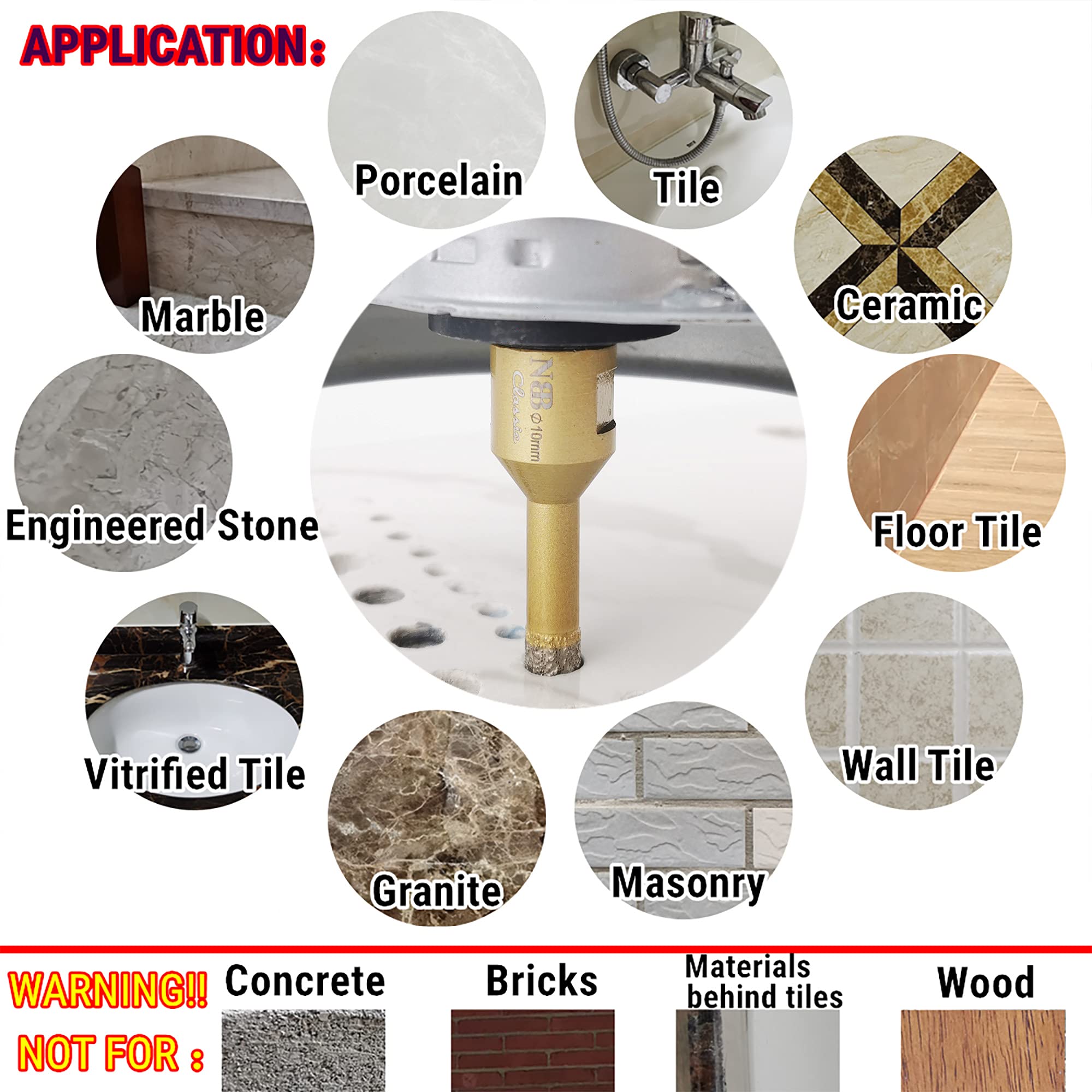 NBB vacuum brazed diamond hole saw with M14, Classic Golden type - Image 4