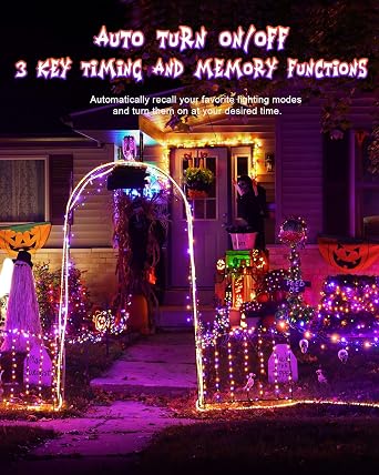 125 FT 380 LED Halloween String Lights, Outdoor Waterproof Black Wire with 8 Modes, Timer & Memory, Plug-in Halloween String Lights for Indoor Yard Tree Decorations, Purple & Orange