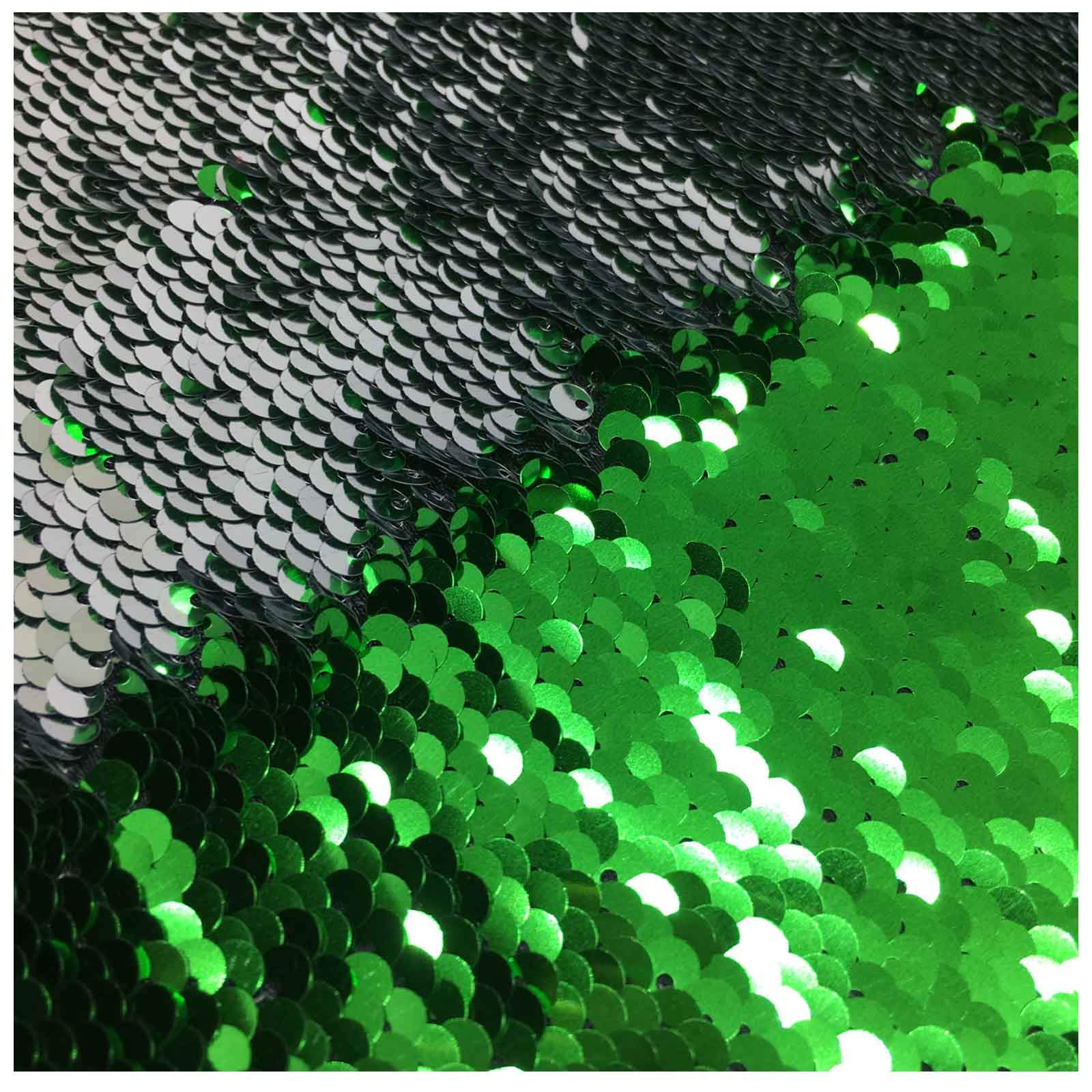 LQIAO Apple Green Silver Sequin Fabric Flip Up Mermaid Shimmer Reversible Sequin Fabric Multicolor Two Face Tone by The Yard DIY 2 Yards