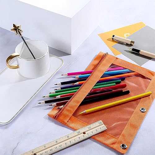 Miniatura 8 de Estuche para lápices con 3 anillas, con cremallera, estuche para cosméticos, color negro, paquete de 2