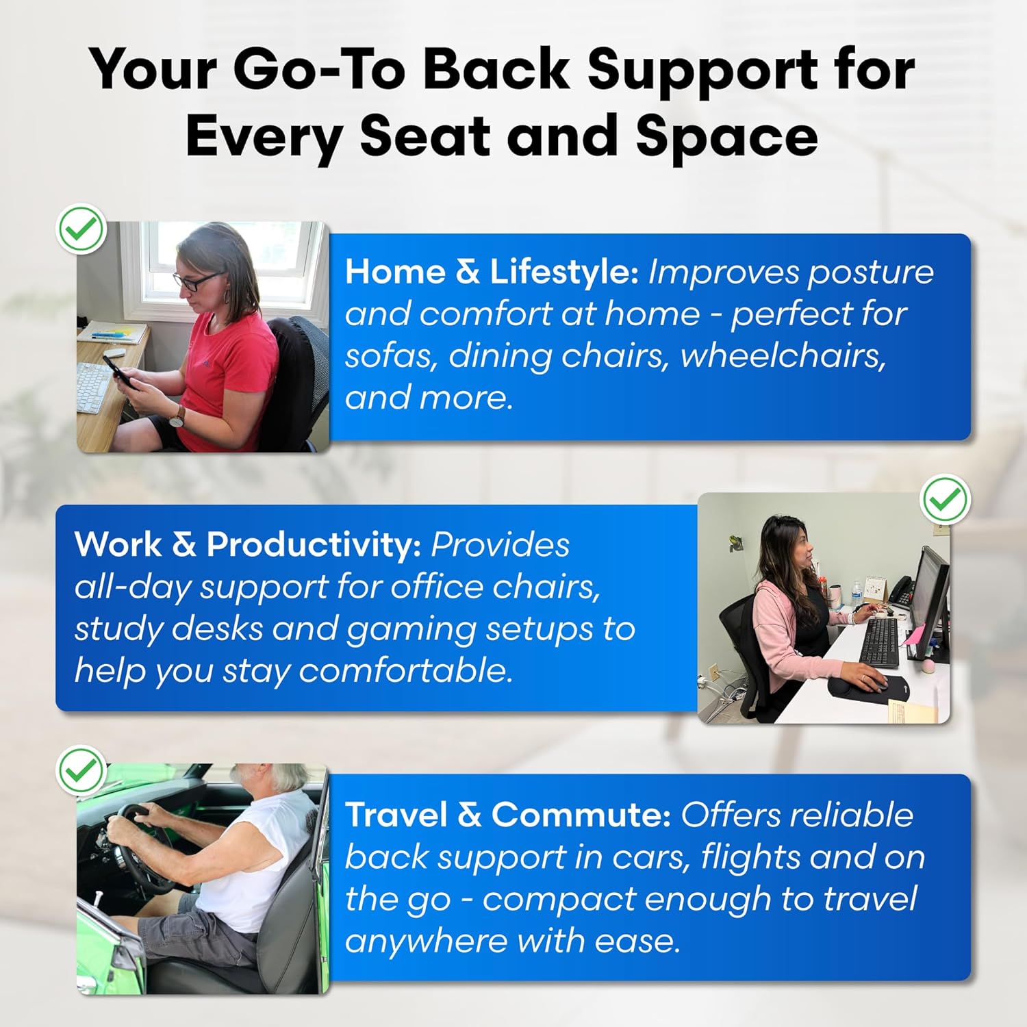 Lumbar Support Pillow for Office Chair, Car, Driving Seat, Auto, Lower Back Pain | Great Back Support with Liquid Filled Membranes | Small Size, (18" W x 18”x 1.5”)