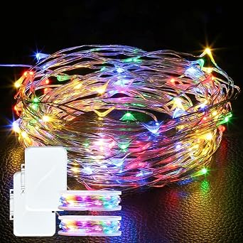 16 FT 50 Led Fairy Lights Battery Operated Mini Battery Powered Copper Wire Starry Fairy Lights for Bedroom Decoration, Christmas Outdoor Parties Colorful, 2 pcs