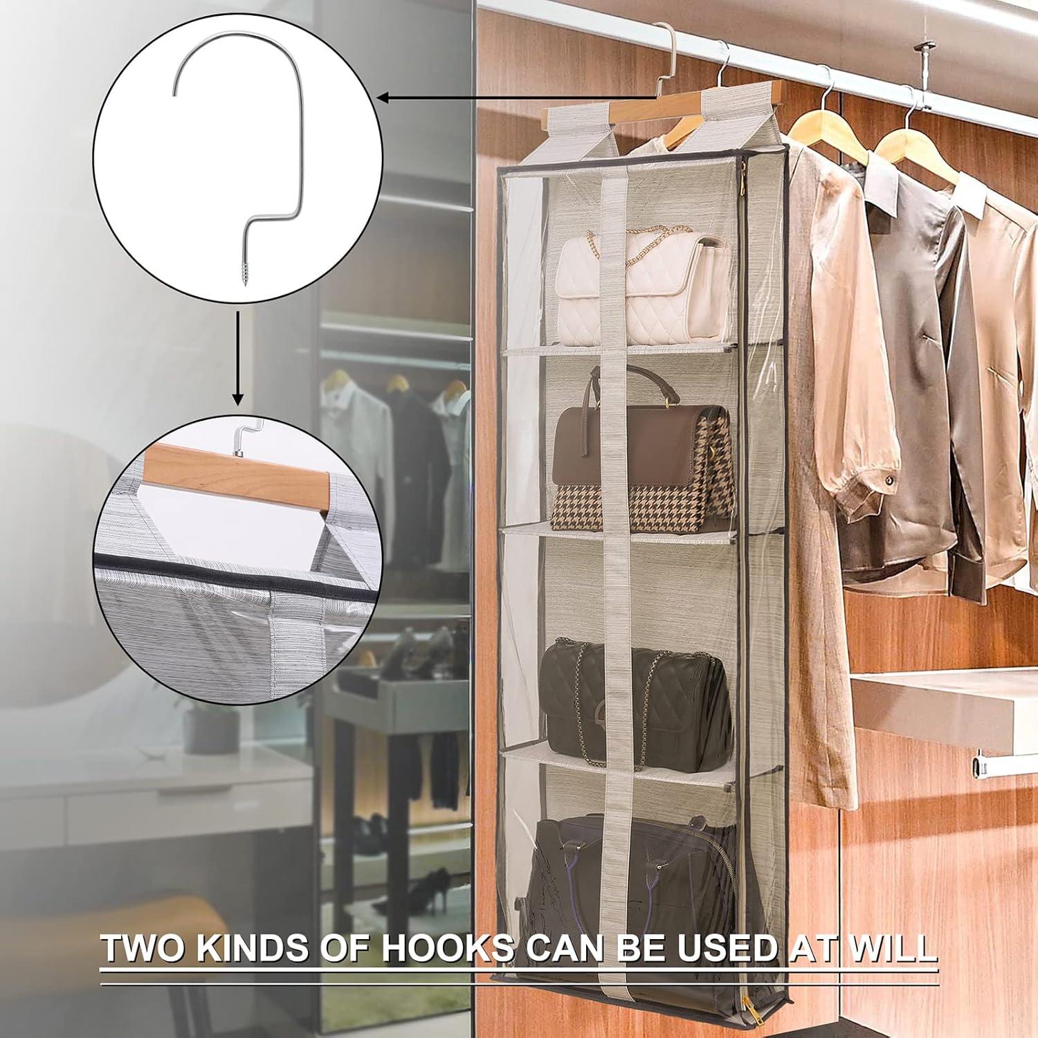 Purse organizer for closet, Easy Access Wardrobe Tote Bag Purse Storage Holder Over The Door Space Saving Shelf Pocket for Bedrooms Living Room - Image 6