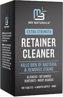 Retainer Cleanser Tablets Invisalign Cleaner - FSA HSA Approved - Remove Odors Discoloration Stains and Plaque 4 Month Supply Denture Cleansers for Retainers and Mouth Guards Denture Bath Fresh Mint