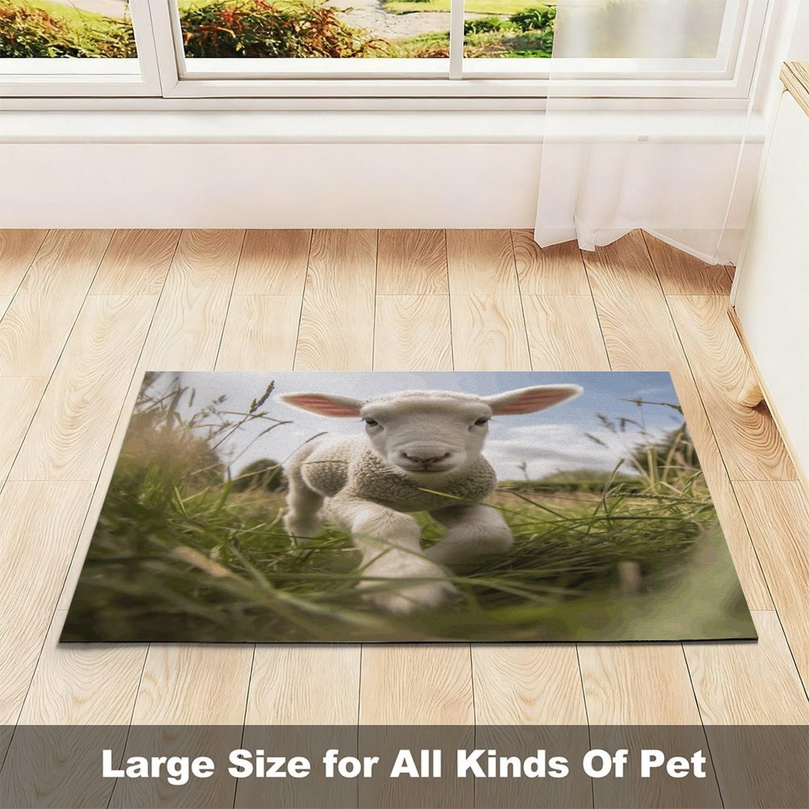 Tapis de nourriture pour chat en forme de mouton - Antidérapant - Facile à nettoyer pour la nourriture et l'eau - 43,2 x 76,2 cm