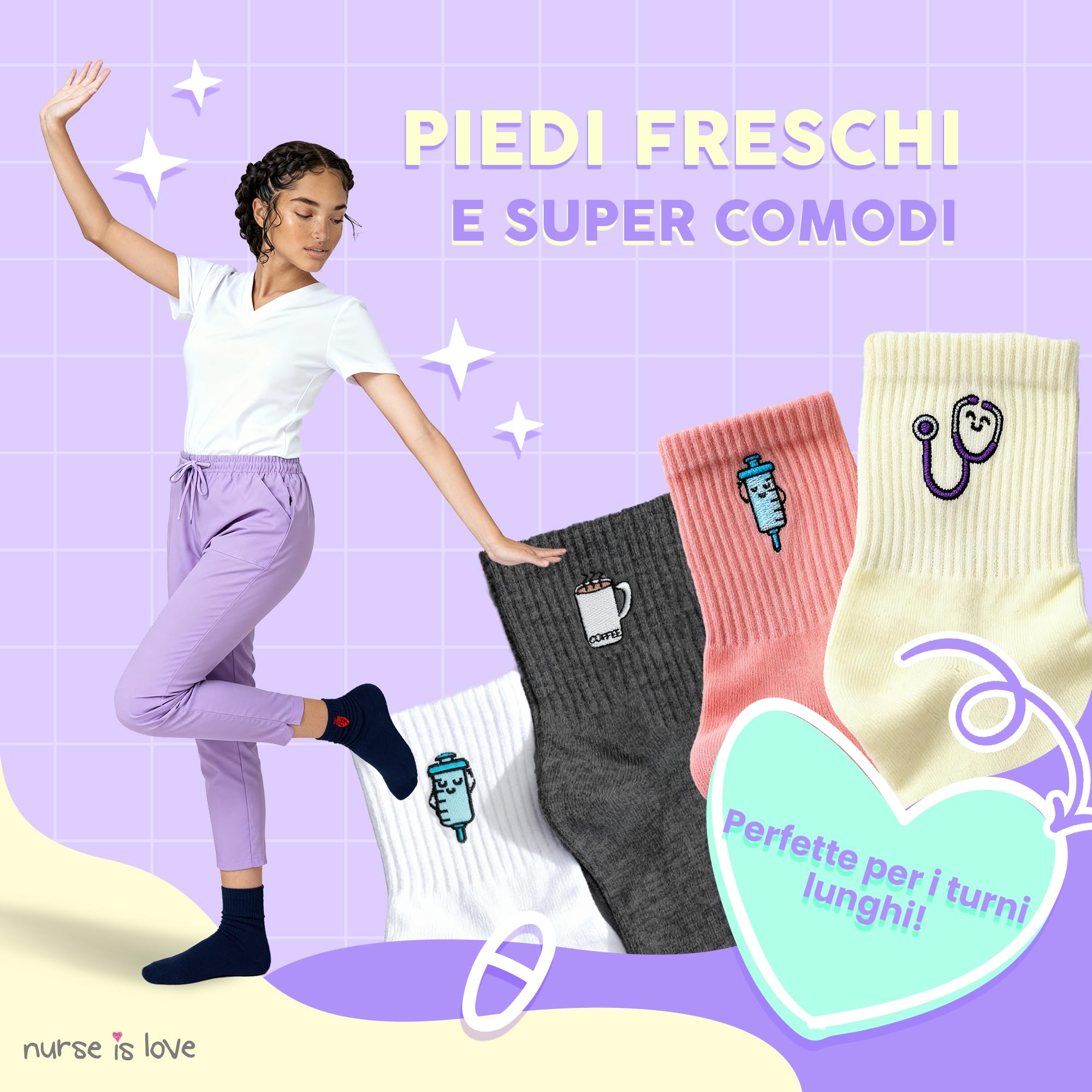 Nurse is Love Set da 3 pezzi. Calzini da donna divertenti per infermiere ideali per TCAE, medici, Vet | Regali originali | Accessori infermieristici - NEUTRAL