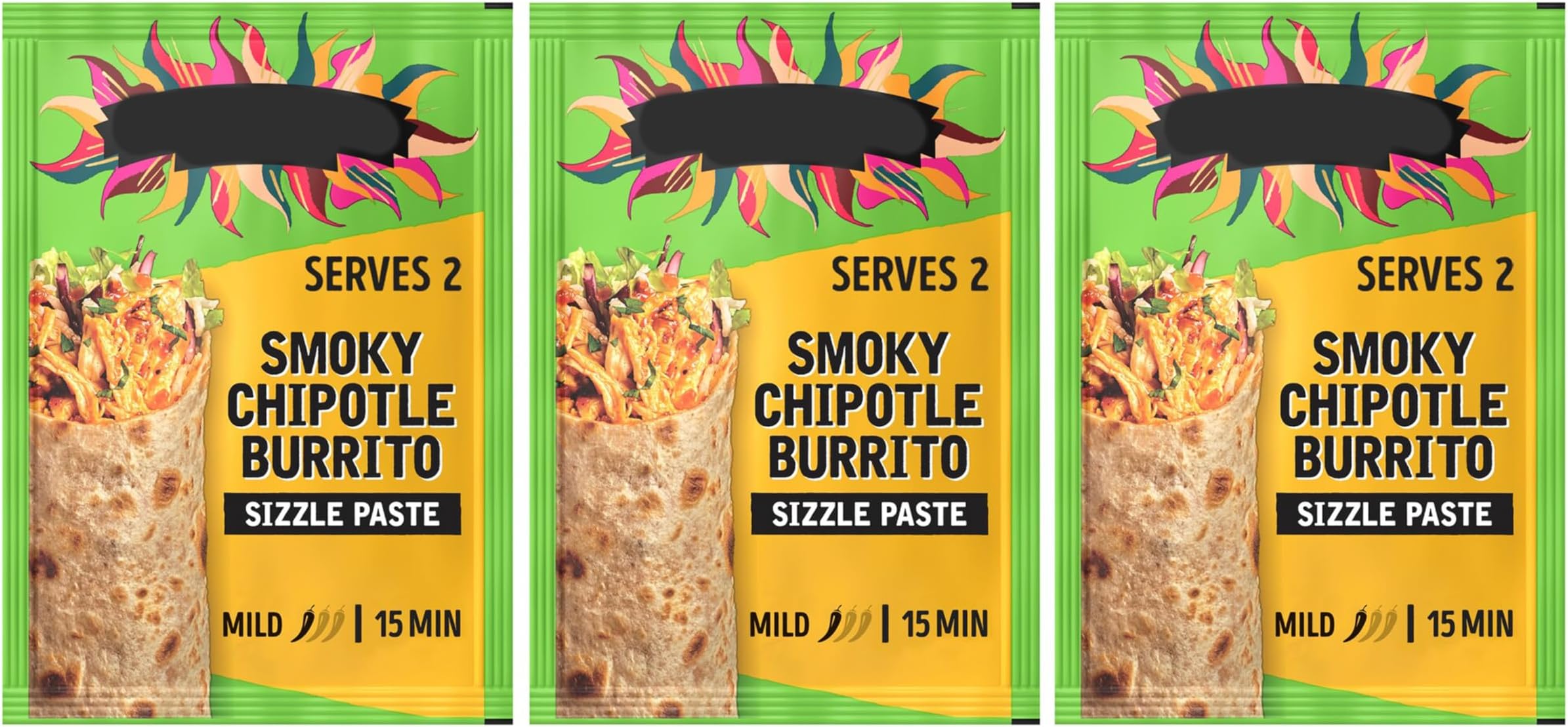 Smoky Chipotle Burrito Sizzle Paste, Mexican Tomato & Chipotle, Mild, 60g, Serves 2, Pack of 3