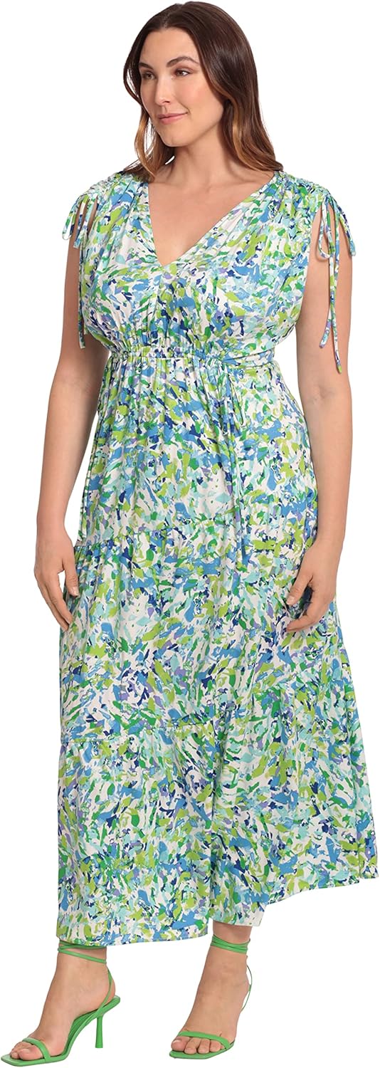 Maggy London Womens Tiered Maxi with Shoulder and Waist Drawstring Details - Image 6