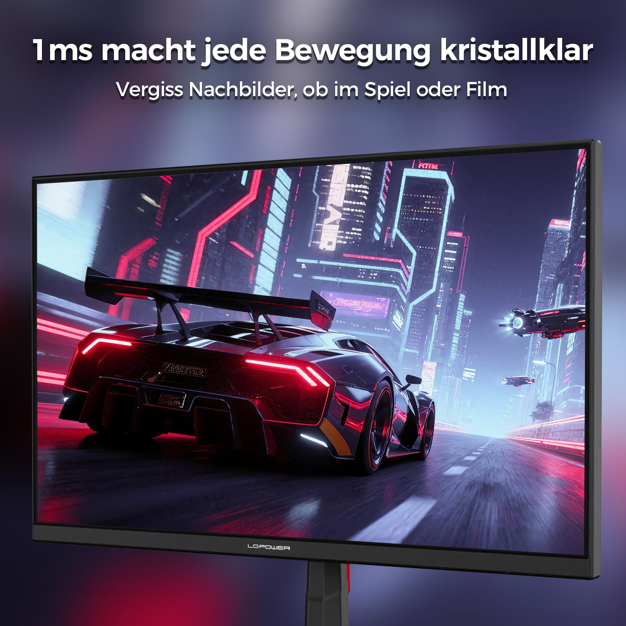 LC-POWER 24 Zoll FHD Gaming Monitor, 1920 x 1080 Rapid IPS Panel, 144Hz, 1ms MPRT, HDMI 2.0/DP 1.4, Frameless Design, VESA 100x100mm