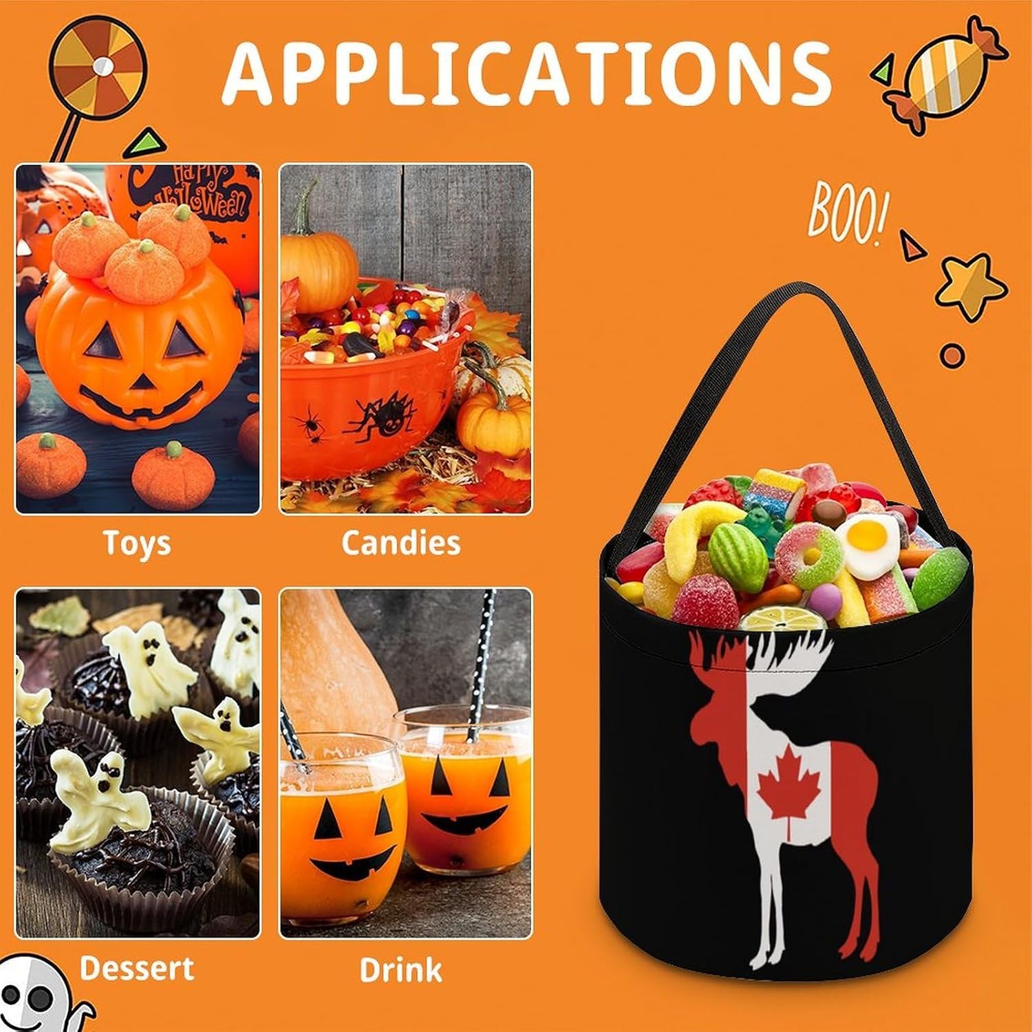 Canada Flag Moose Candy Bag Halloween Treat Goody Bags Party Basket Handbag Holiday Decor