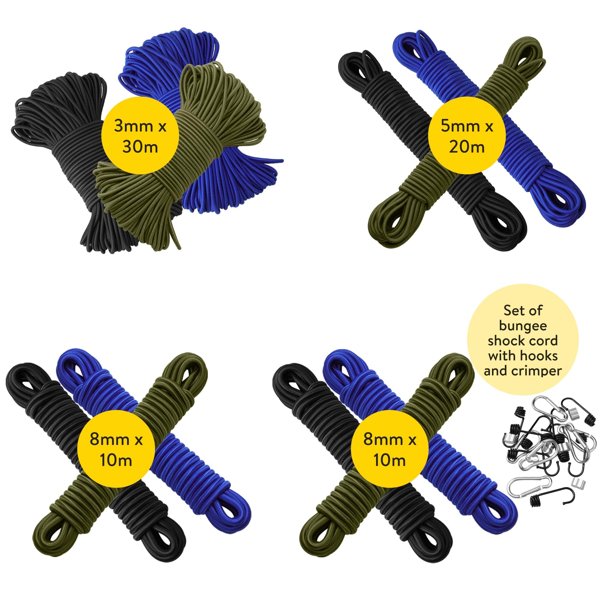 PRETEX Corda Elastica - Ø 5 mm x 20 m - Durevole per Teloni e Striscioni - Cinghia Portapacchi per Lavori Fai da Te e Imballaggio - Resiste alle Intemperie e ai Raggi UV - Blu