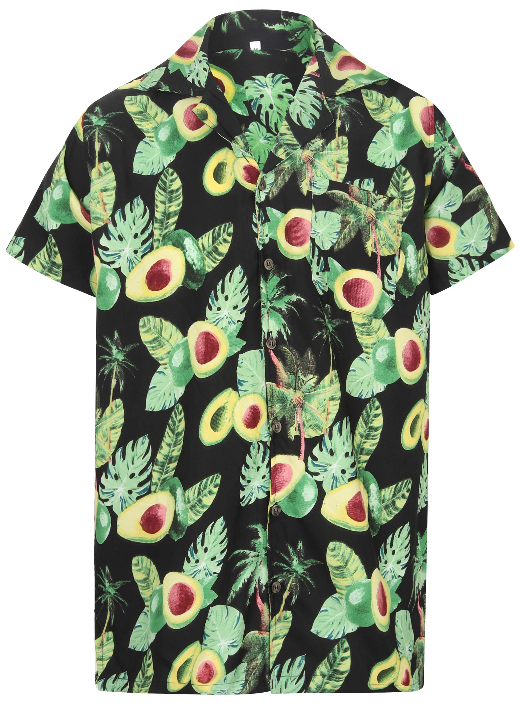 Oe Menswear Men's Black Avocado Shirt Hawaiian Shirt Loud Aloha Fruit Guac Stag Vegan Party S-Xxl (Xxl, )