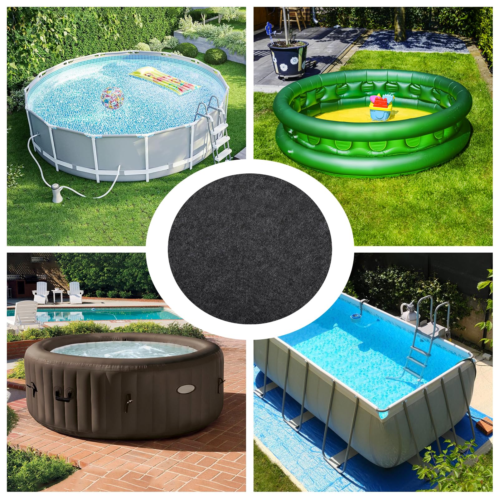 Whirlpool Matte 200cm,Poolunterlage rutschfeste Unterlage Rund,Anti-Rutsch Wasserdichtes Pool Unterlage Outdoor,Schwimmbecken Matte Pool Bodenplane Faltbarer,Bodenschutz Bodenplatte schützt