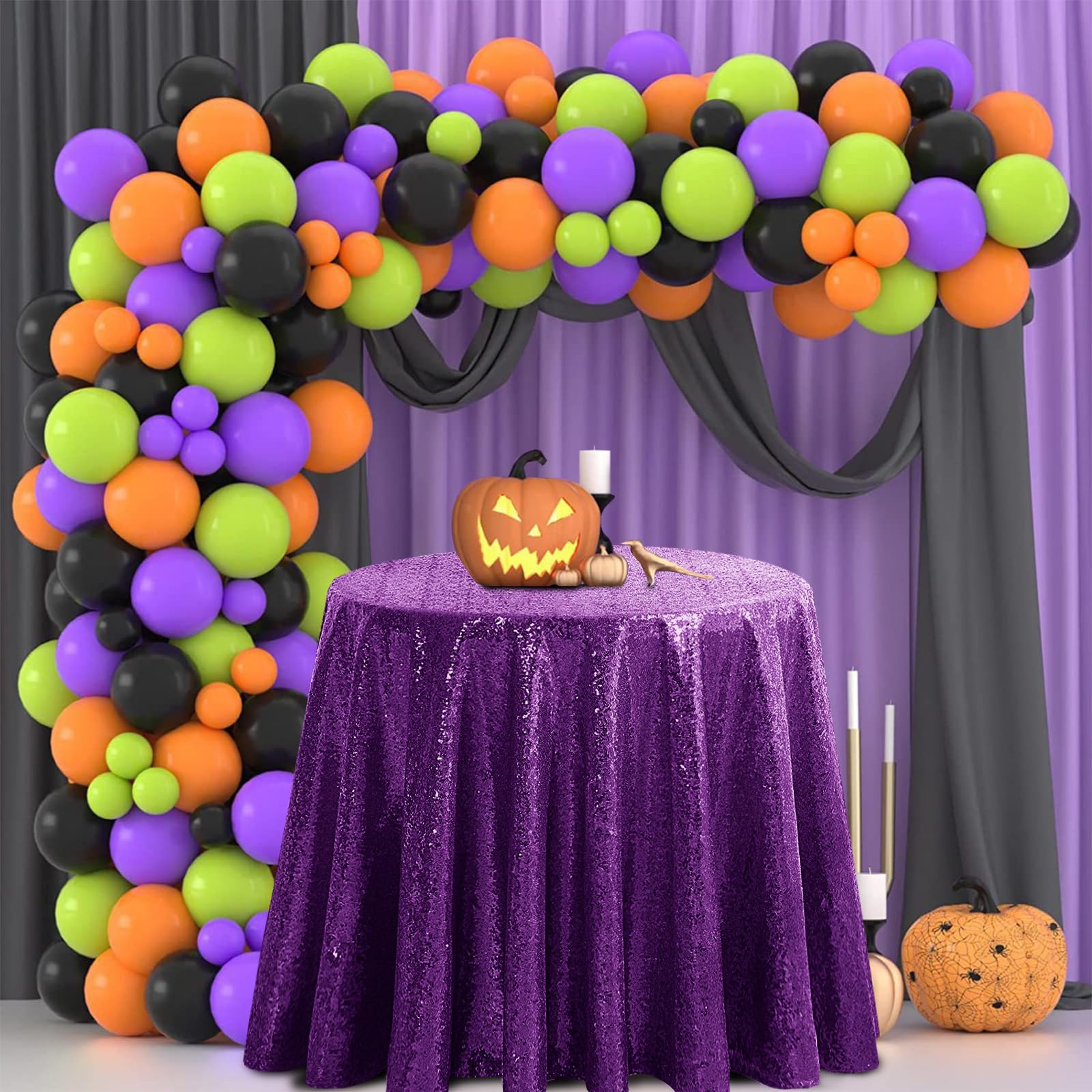 Hahuho 50 inch Round Sequin Tablecloth Purple, Glitter Tablecloth for Bridal Shower Decorations, Birthday, Wedding, Dessert, Banquet（50 inch Round,