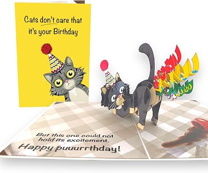 Dirty Pop Cards - Puuurrthday Pop Up Card, 3D Cat Farting Confetti Funny Birthday Card, Cat Mom or Dad Bday Popup Cards for Friend, Mom, Dad, Husband, Wife and Every Cat Lover Farting Cat 1