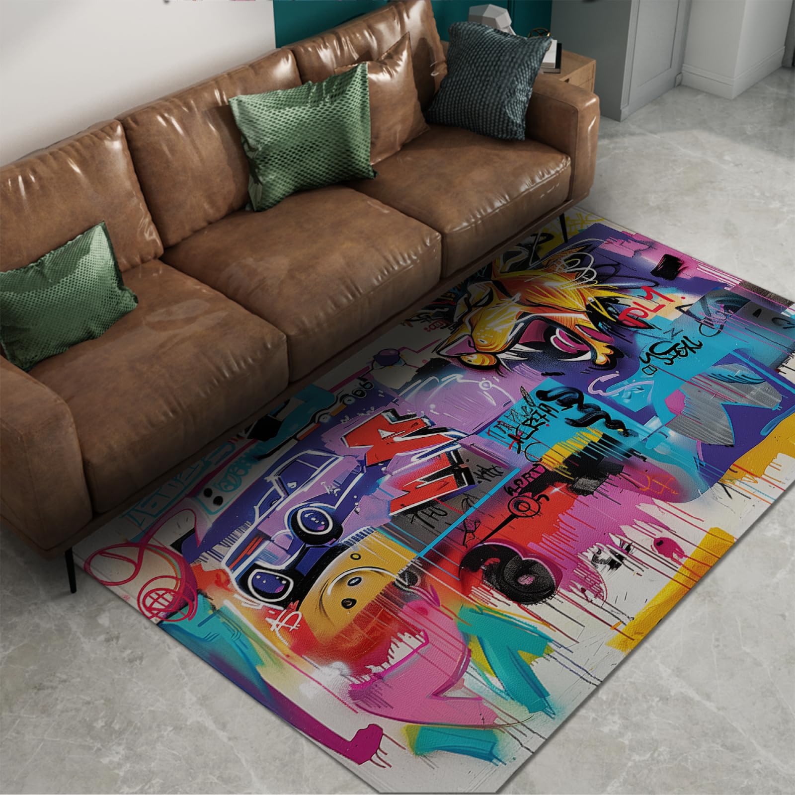 Tapis aquarelle enfants pour décorer le salon et coin graffiti