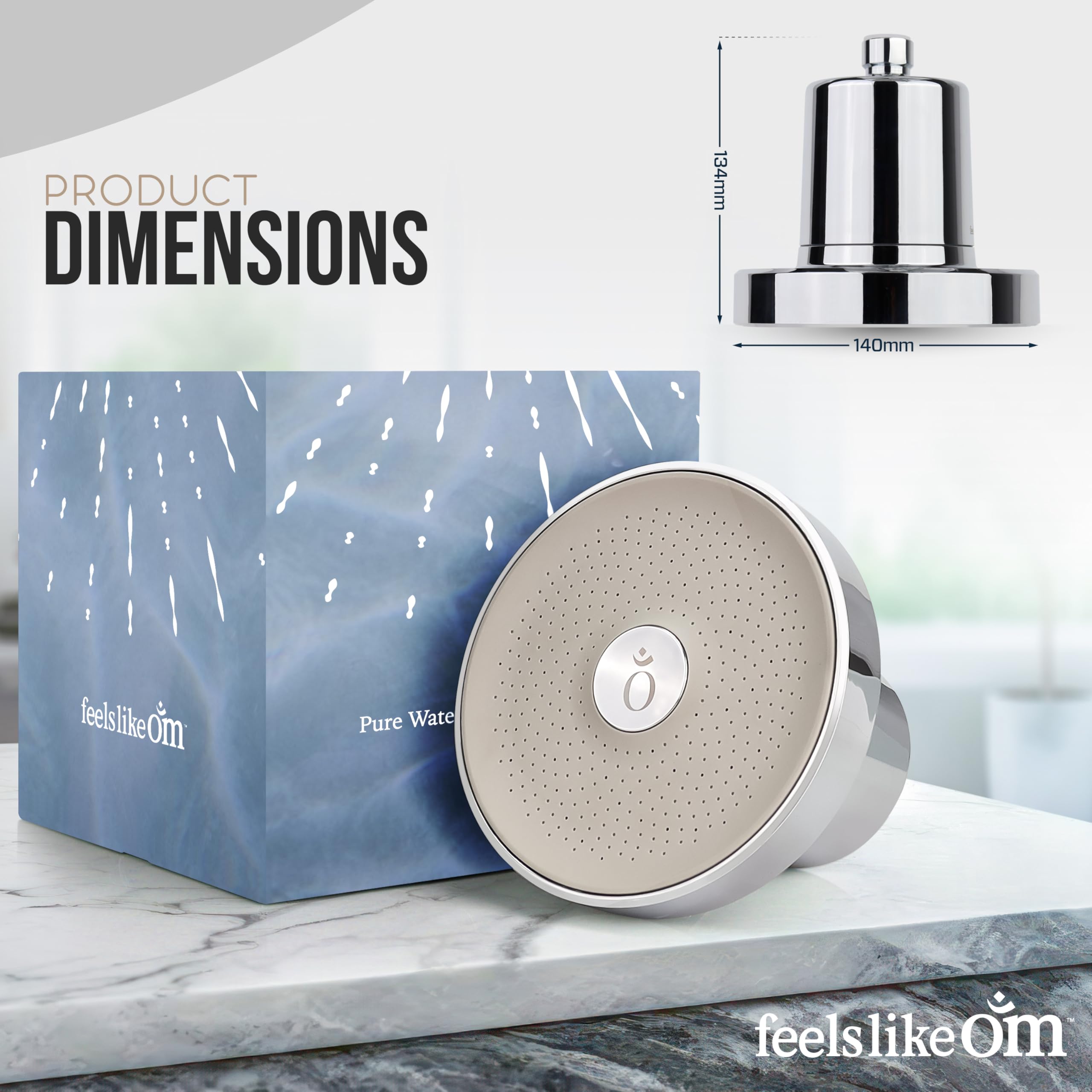 Feels Like Om - Filtre à eau de douche à 20 étapes avec charbon actif (argent avec plaque frontale grise)