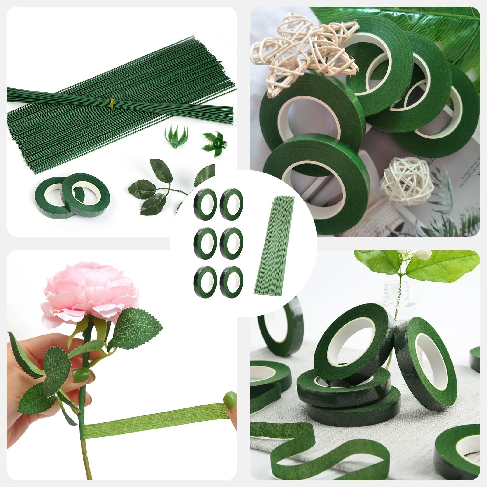 プリザーブドフラワーセット ホワイト・グリーン 　造花　ワイヤー　テープ プリザーブドフラワーセット ホワイト・グリーン 造花 ワイヤー