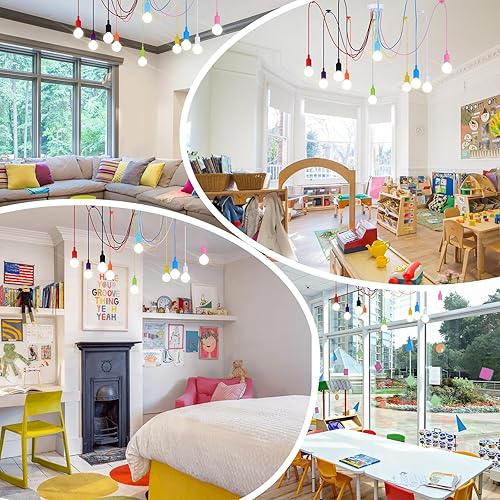 Miniatura 7 de Ymlii Candelabro colorido para niños, lámpara de araña de techo, lámpara colgante ajustable para niños y niñas, dormitorio, sala de juegos, aula,