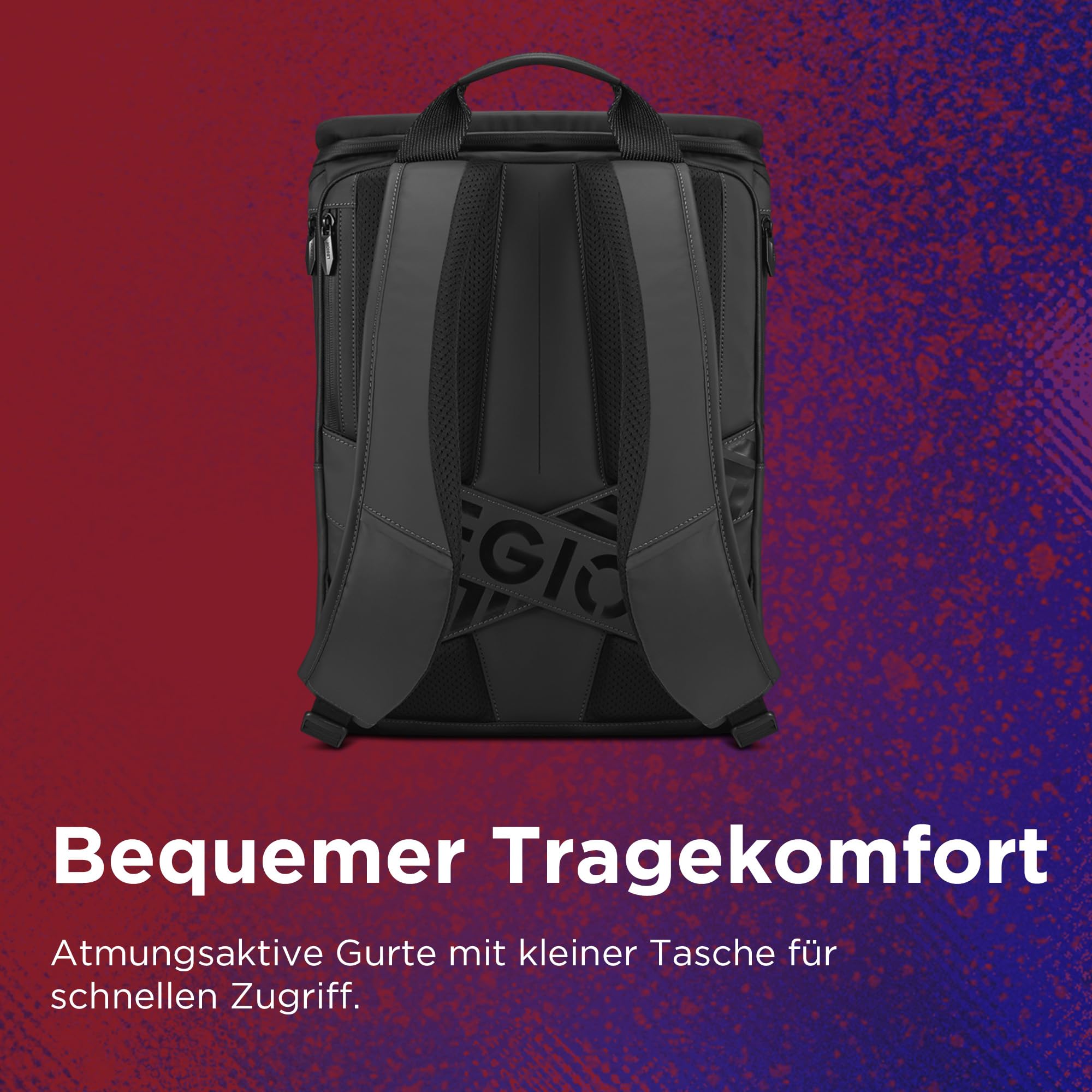 Lenovo Legion 16"Hartschalen-Gaming-Notebookrucksack GB900, verstärkte Laptoptasche, wasserfestes Material, stoßfeste Polsterung und bequeme Schultergurte – Schwarz