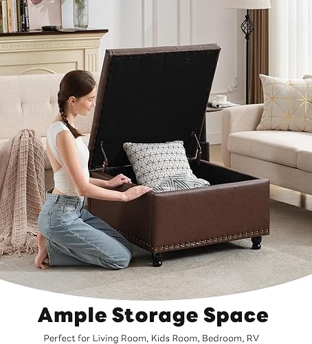 Miniatura 3 de Tbfit Banco otomano de almacenamiento cuadrado grande, mesa de centro otomana tapizada con almacenamiento, otomanas de almacenamiento de gran