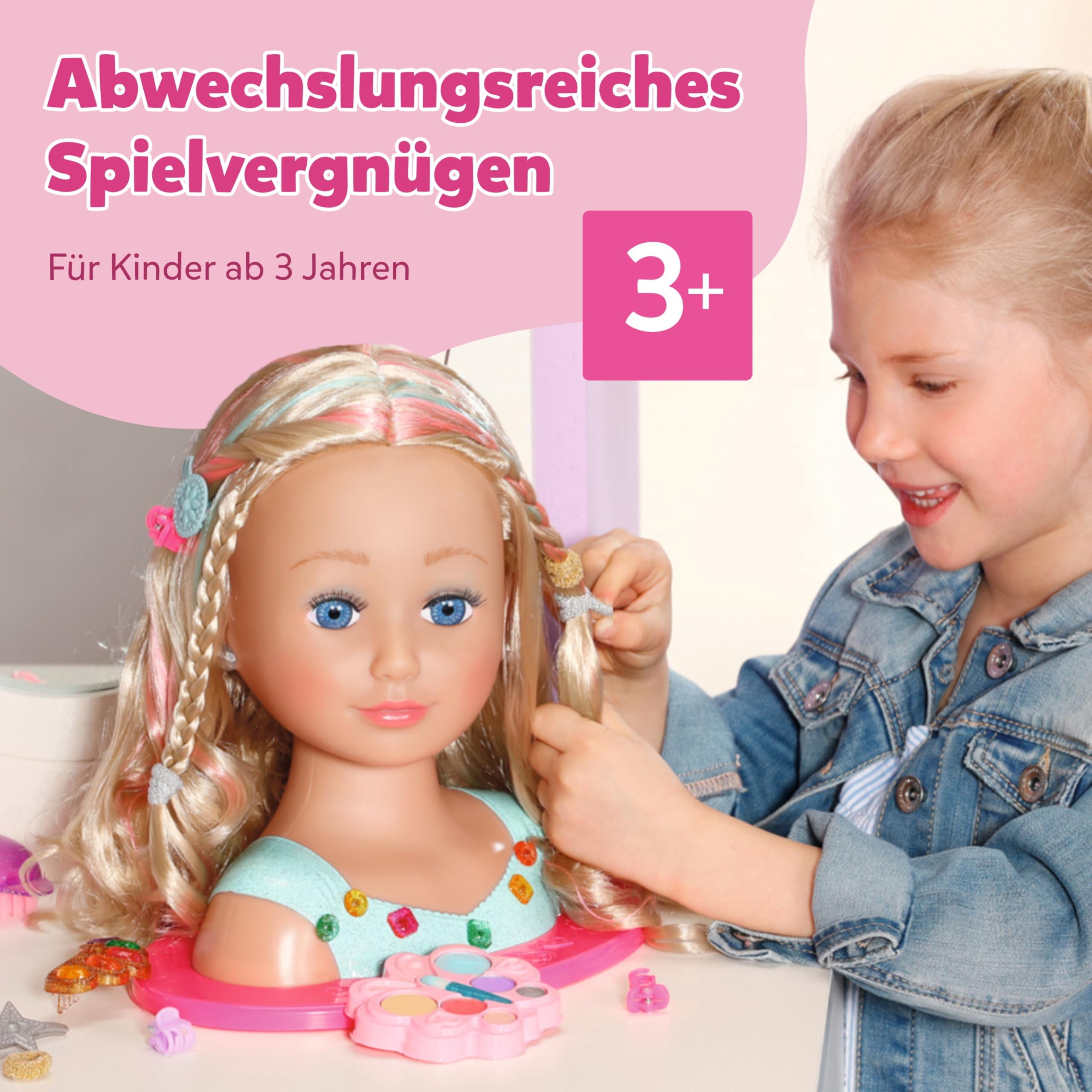 BABY Born Stylingkopf Prinzessin - Puppen Frisierkopf für Kinder ab 3 Jahren - Mit Langen blonden Haaren inkl. Schminkpalette, Bürste & Zubehör - Schminke auch für Kinderhaut geeignet