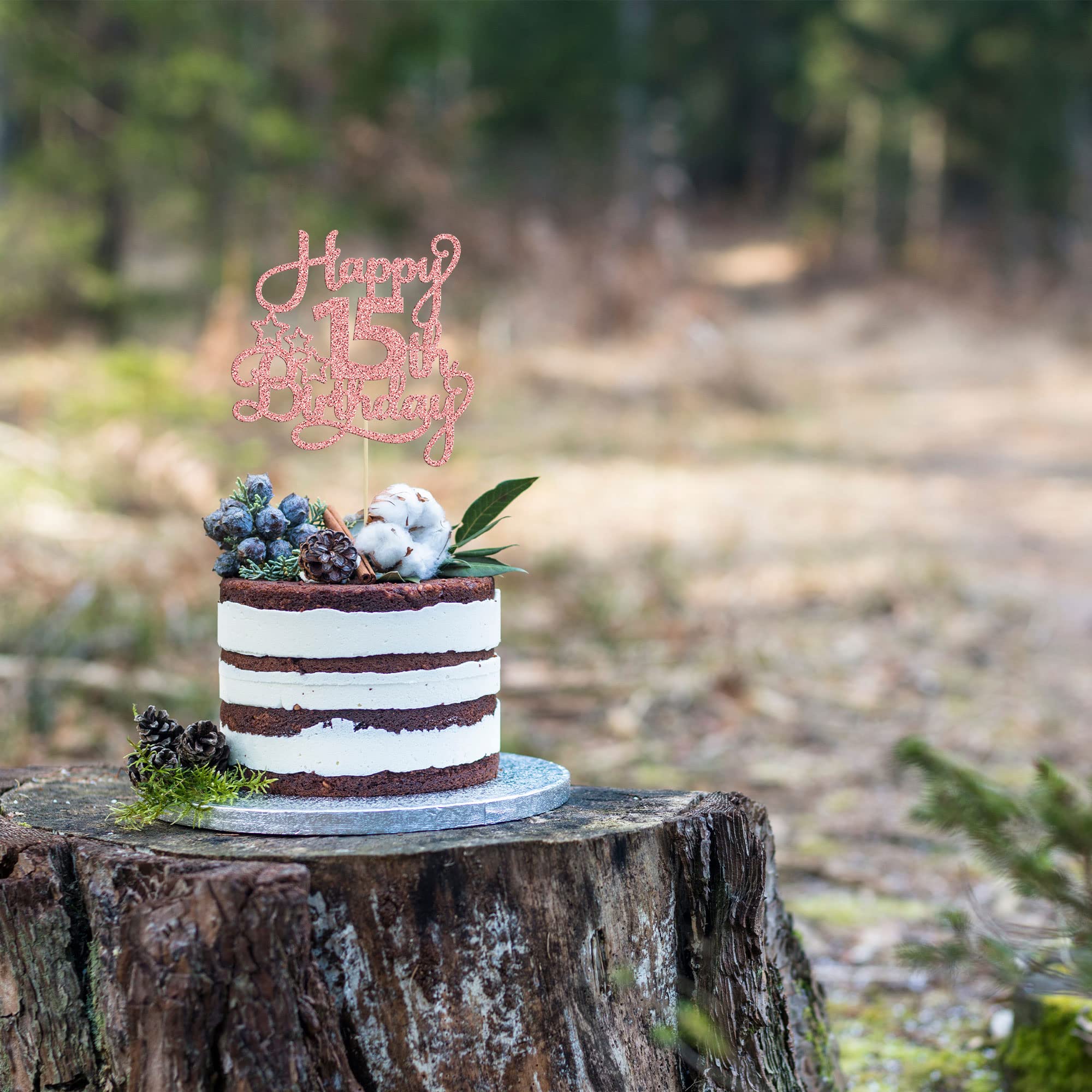 Topper Per Torta Con Scritta 'Happy 15th Birthday' Rosa Glitterato – Decorazione Per 15° Compleanno, Anniversario E Festa A Tema