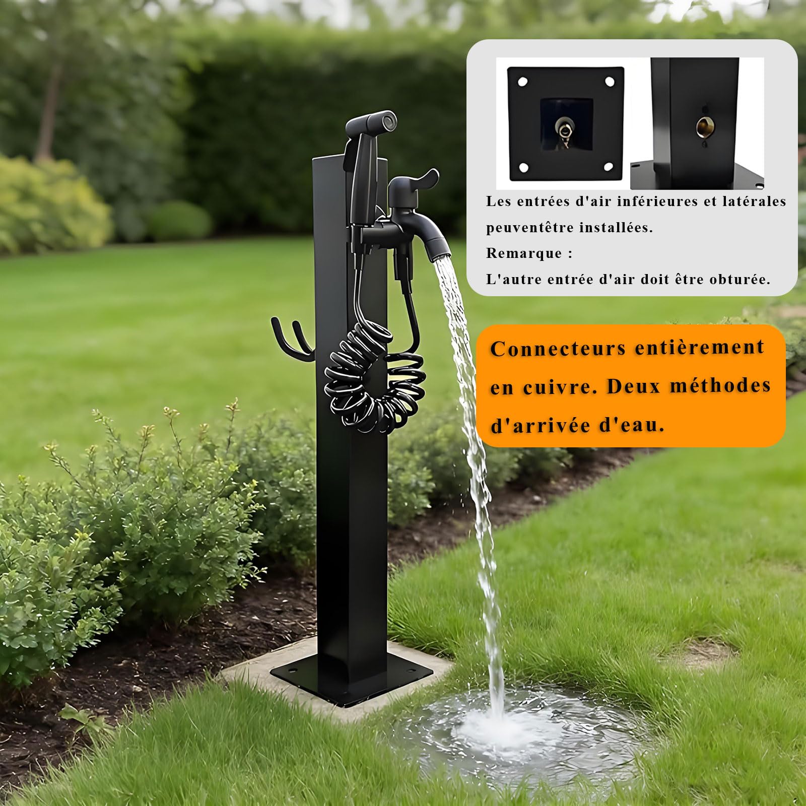 Fontaine de Jardin,Colonne d'eau de Jardin avec Robinets à Double Sortie, en Acier Inoxydable avec Robinet –Fontaine d'arrosage extérieure,borne d'arrosage Verticale antigel pour Jardins et terrasse