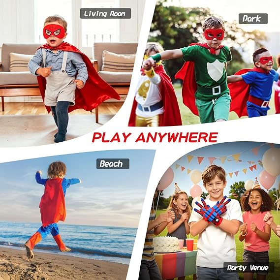 Hero Spider Web Shooters, Kids Wrist Launcher Spider Toys with Cape & Mask Cosplay Costume, Role-Play & Imaginative Play Superhero Toys, Christmas Halloween Birthday Party Favors for Boys Girls