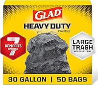 Glad ForceFlex 30 Gallon Heavy Duty Trash Bags, Unscented Drawstring Garbage Bags, Rip-Resistant, 50 Count