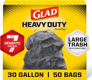 Glad ForceFlex 30 Gallon Heavy Duty Trash Bags, Unscented Drawstring Garbage Bags, Rip-Resistant, 50 Count