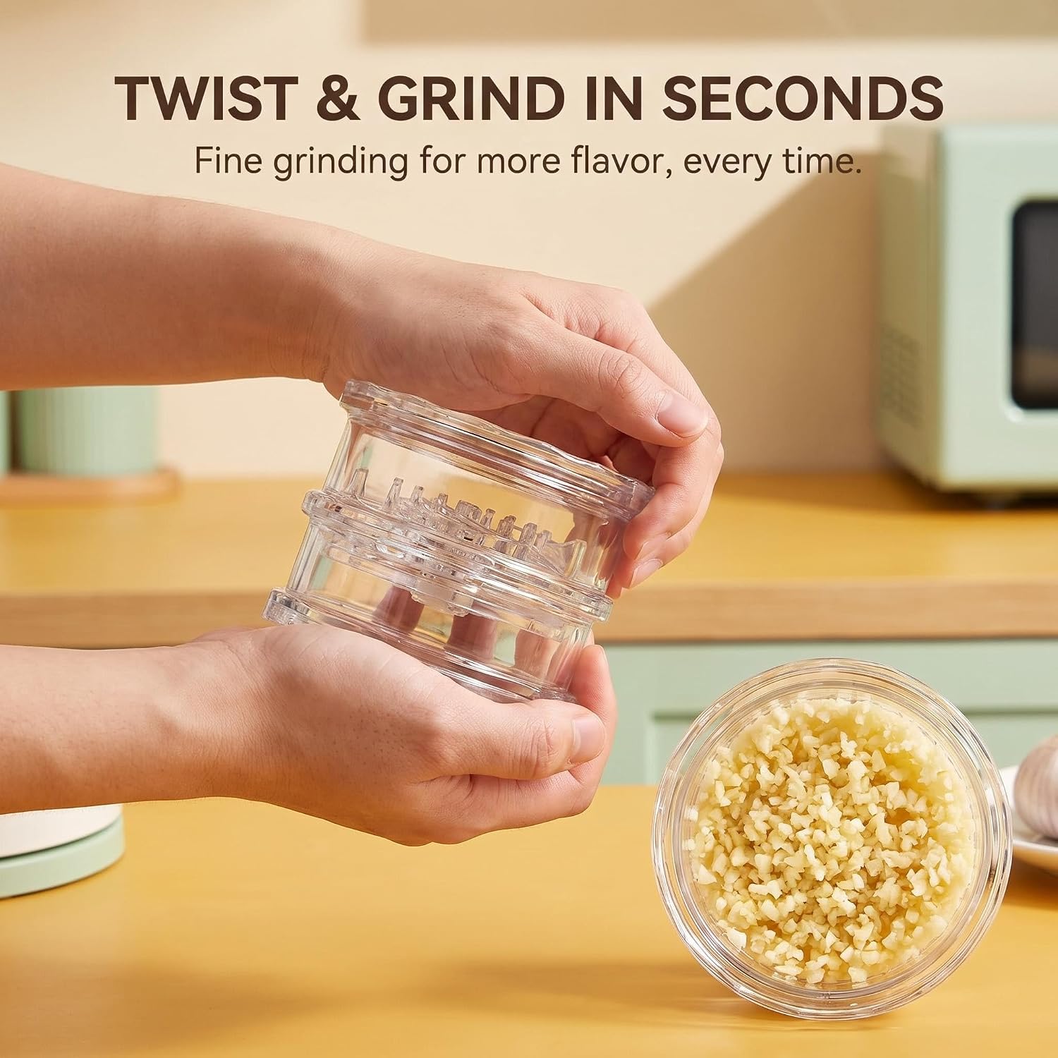 2PCS Clear Manual Garlic Twister, Garlic Crusher, Ginger & Nuts Mincer Tool | Multi-Functional Mincer & Grinder for Garlic, Onion, Ginger, Herbs, Nuts