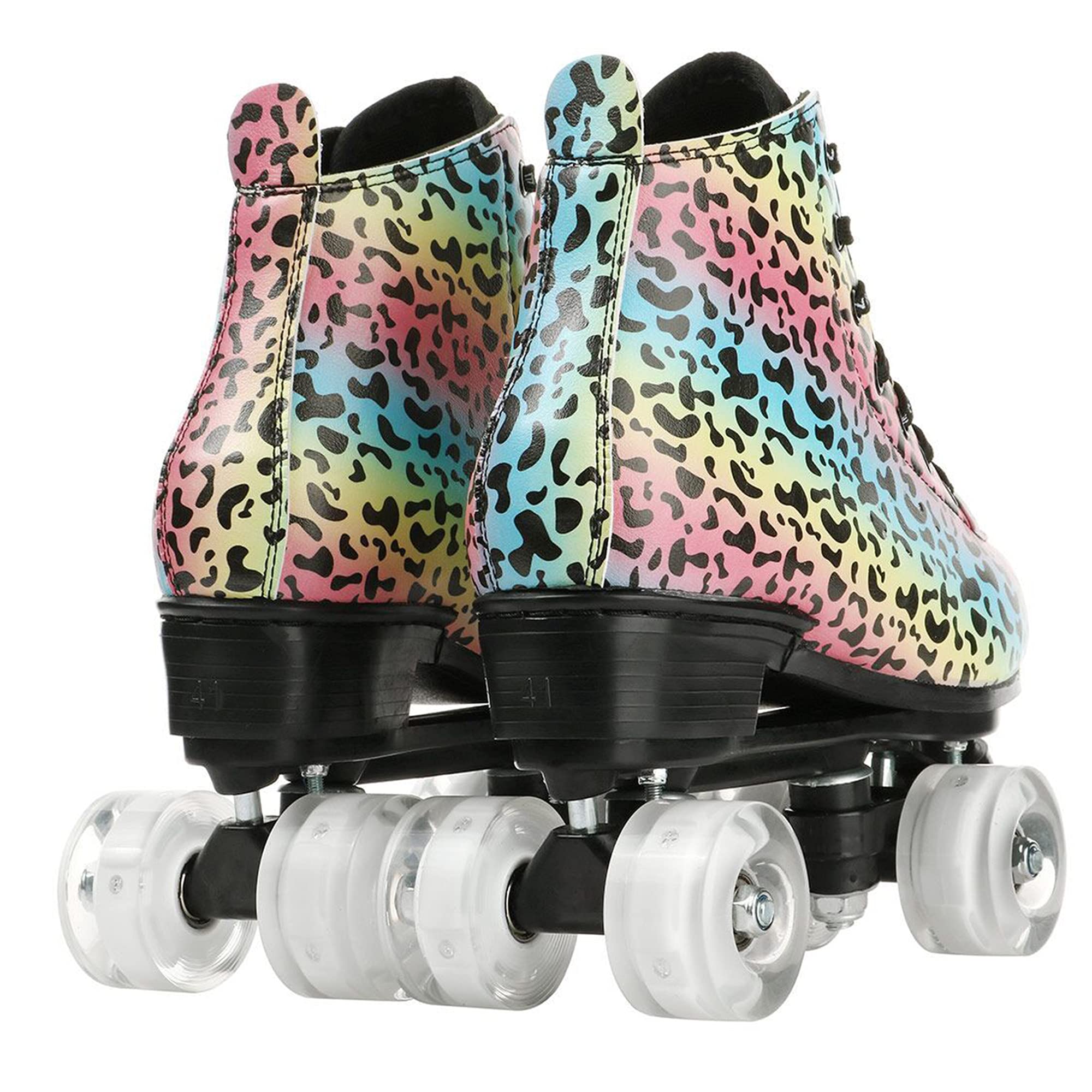 Patins à roulettes à la Mode pour Adultes, Tige en Cuir PU Léopard de Couleur, Bottes à roulettes Classiques à Double Rangée pour Débutants en Plein Air, Femmes, Hommes et Garçons, Filles
