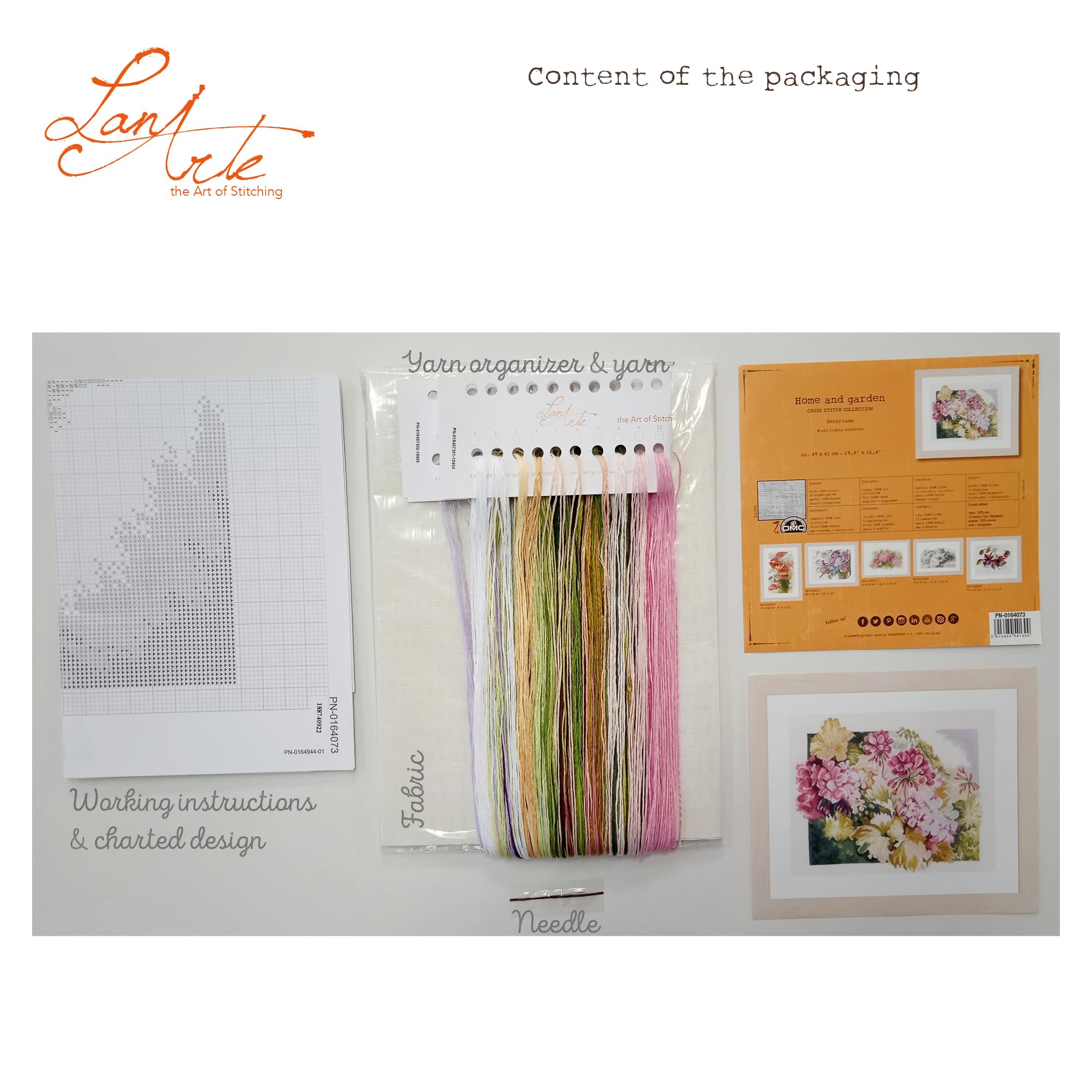 LANARTE Haft Krzyżykowy Liczony Zestaw Obraz do Haftu GERANIUM Zrób to Sam Zestaw Kreatywny dla Dorosłych Rękodzieło Artystyczne 49 x 41 cm Dekoracja Ścienna DIY Cross Stitch Kit