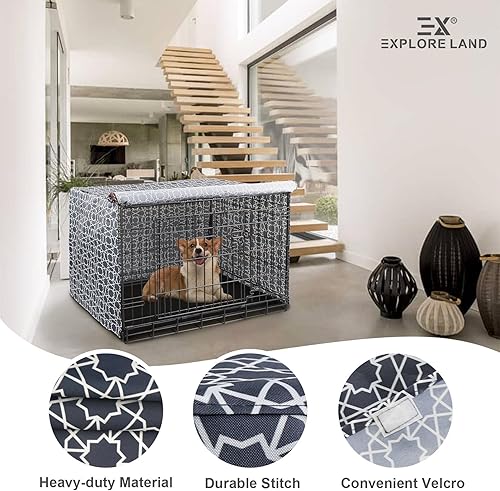 Miniatura 9 de Explore Land - Funda para jaula de perro de 48 pulgadas, de poliéster, resistente, ajuste universal para jaula de perro de alambre (negro)