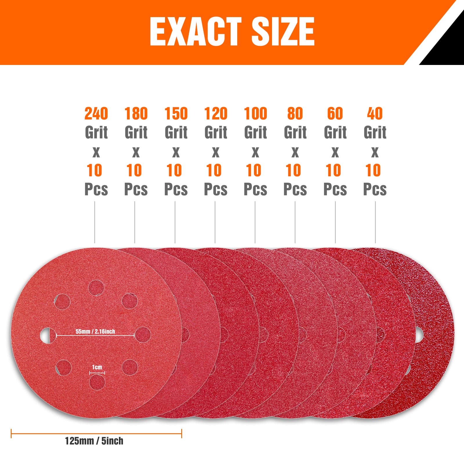Disques Abrasifs 125mm Grain Mixte 40-240 80 Pièces 8 Trous Papier Poncer Ponceuse Excentrique
