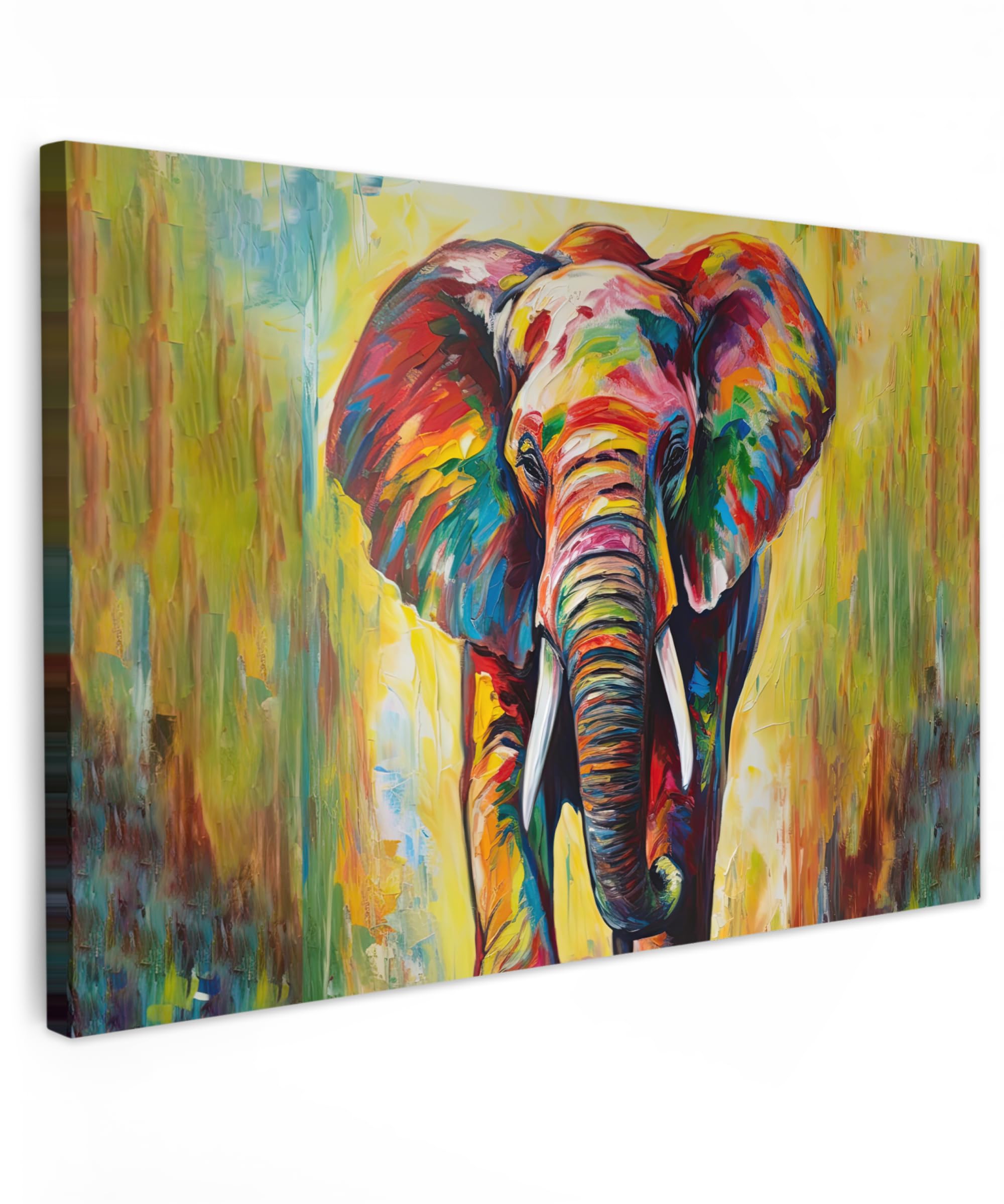 MuchoWow© Canvas Wall Art Work 35"x24" / 90x60 cm Room Decor Painting Wallfillers Picture Decoration Prints Elephant - Art - Painting - Animals - Rainbow — image 1