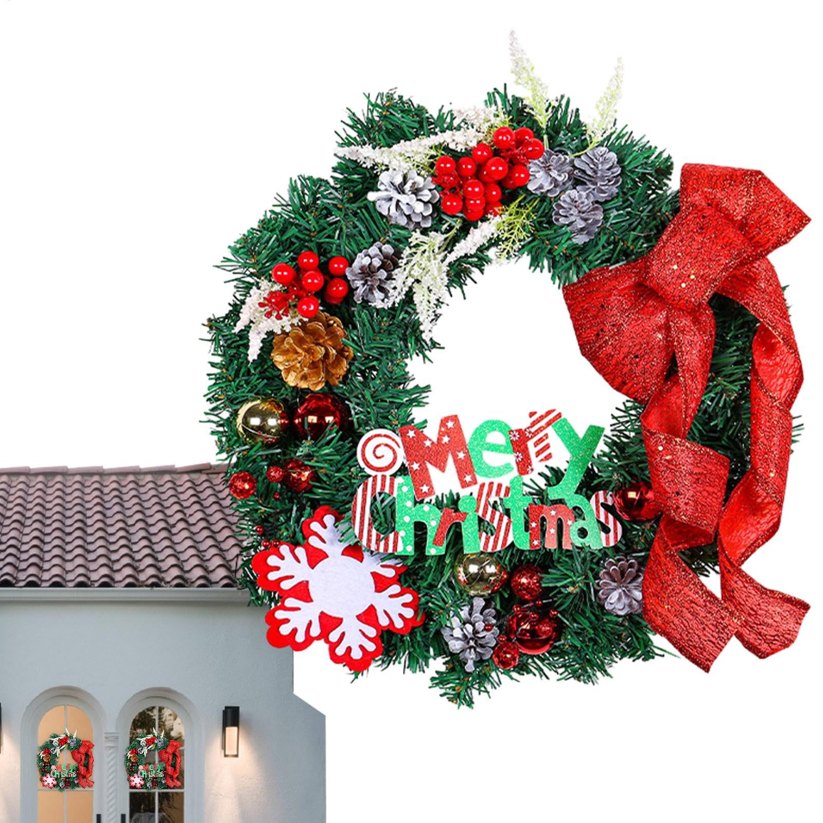 Couronne de Noël en pin 40 cm pour porte décoration murale de maison intérieur extérieur