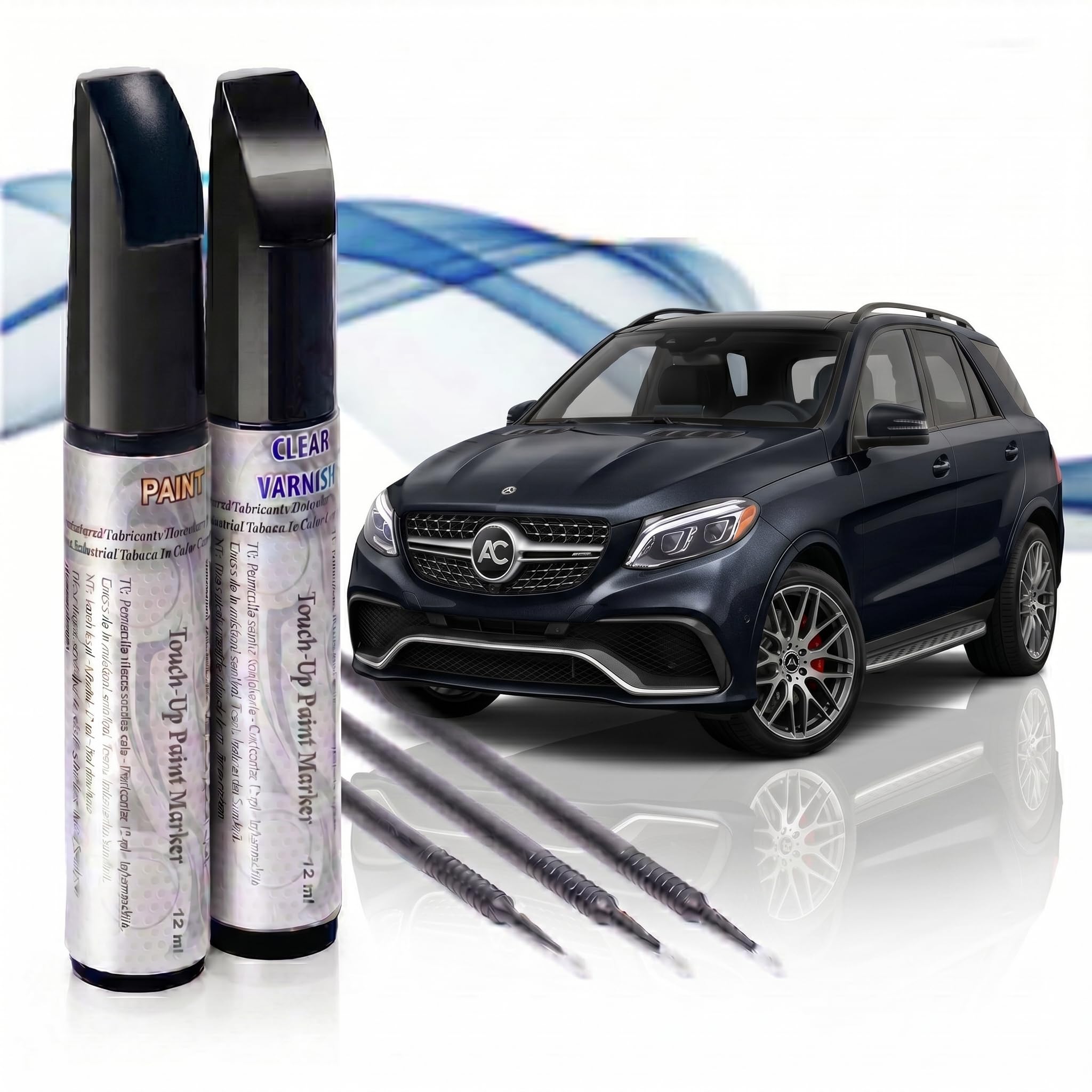 Reparador Arañazos Coche, Lápiz Retoque Automóvil, Bolígrafo Reparaarañazos, 2 Piezas Pintura Retoque Mercedes con Base + Laca, Fabricado en España (191 NEGRO COSMOS)