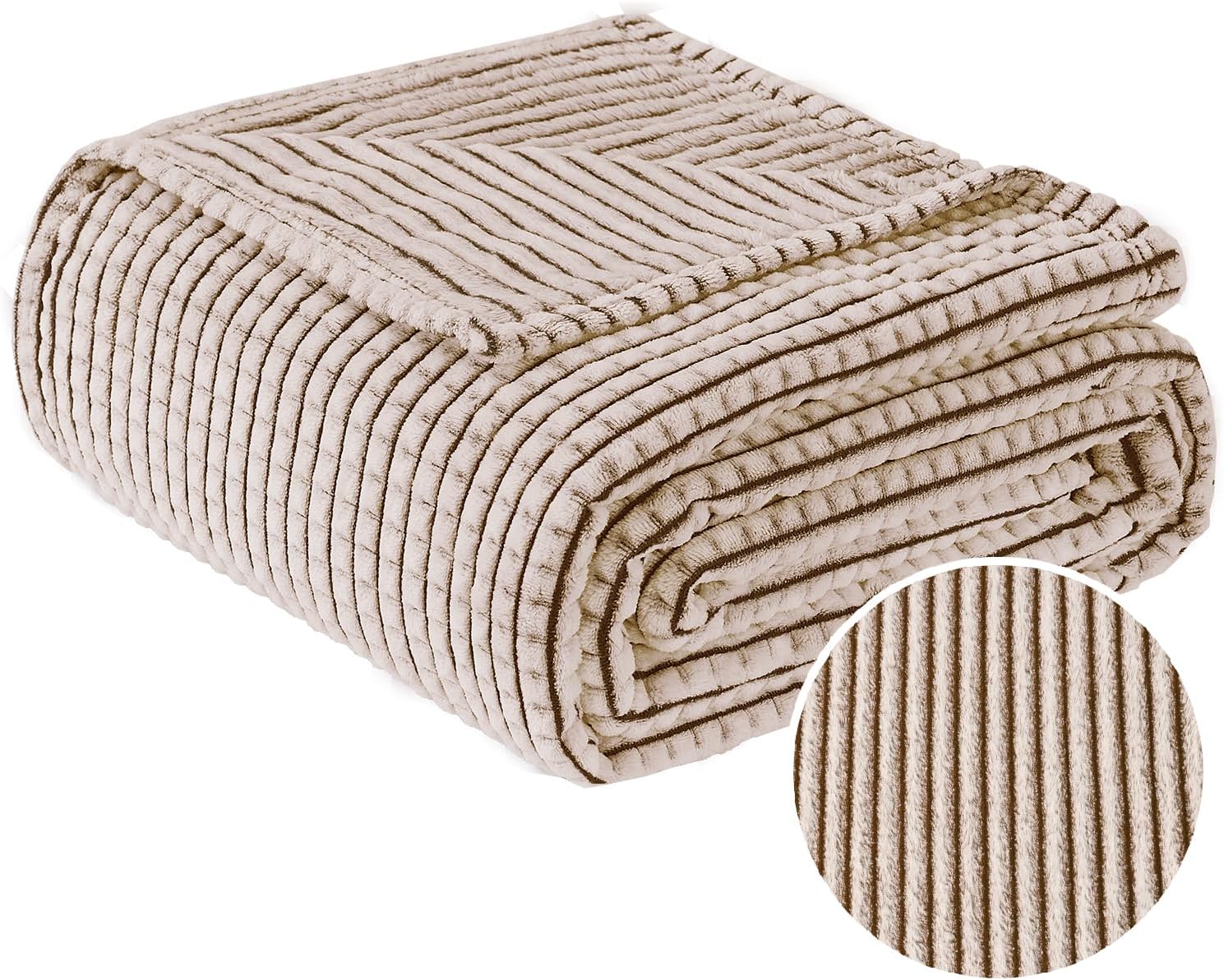 PLEASANT BOULEVARD | Fuzzy Throw Blanket Double-Sided Design Checkered Striped Waffe Lightweight Fleece Blankets for Bed and Couch Décor – Cozy, Soft, Cute for Women, Queen (90" x 90") Brown