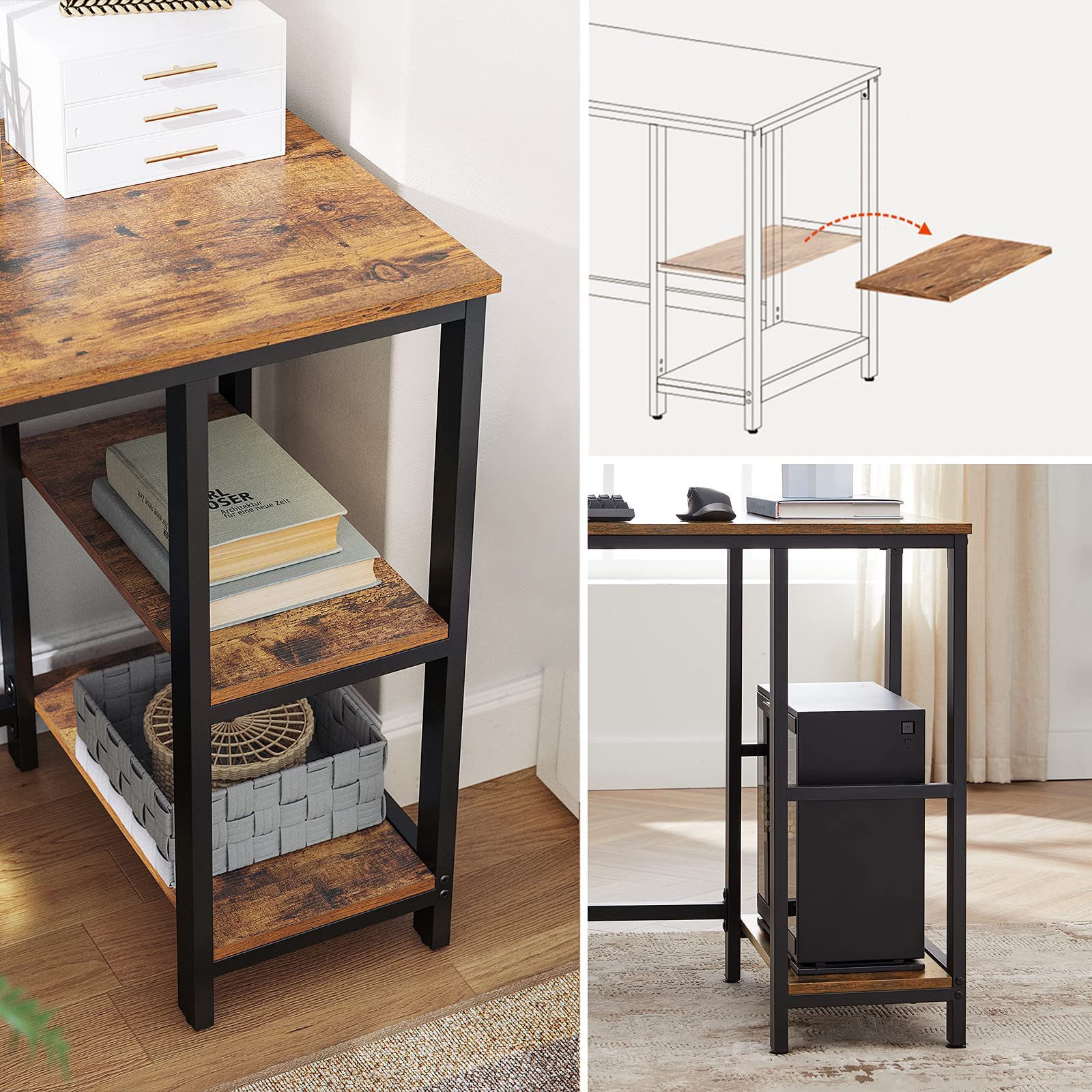 VASAGLE Computer Desk, LShaped Corner Desk, Workstation with Shelves