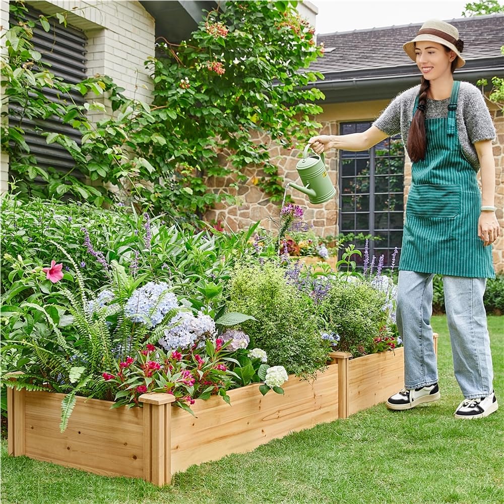 Yaheetech Carré Potager en Bois Bac Potager Surélevé Potager Extérieur/Intérieur Bac à Fleurs Légumes pour Jardin Cour Serre Terrasse 245,5 cm L x 62,5 cm l x 27 cm H Brun Clair